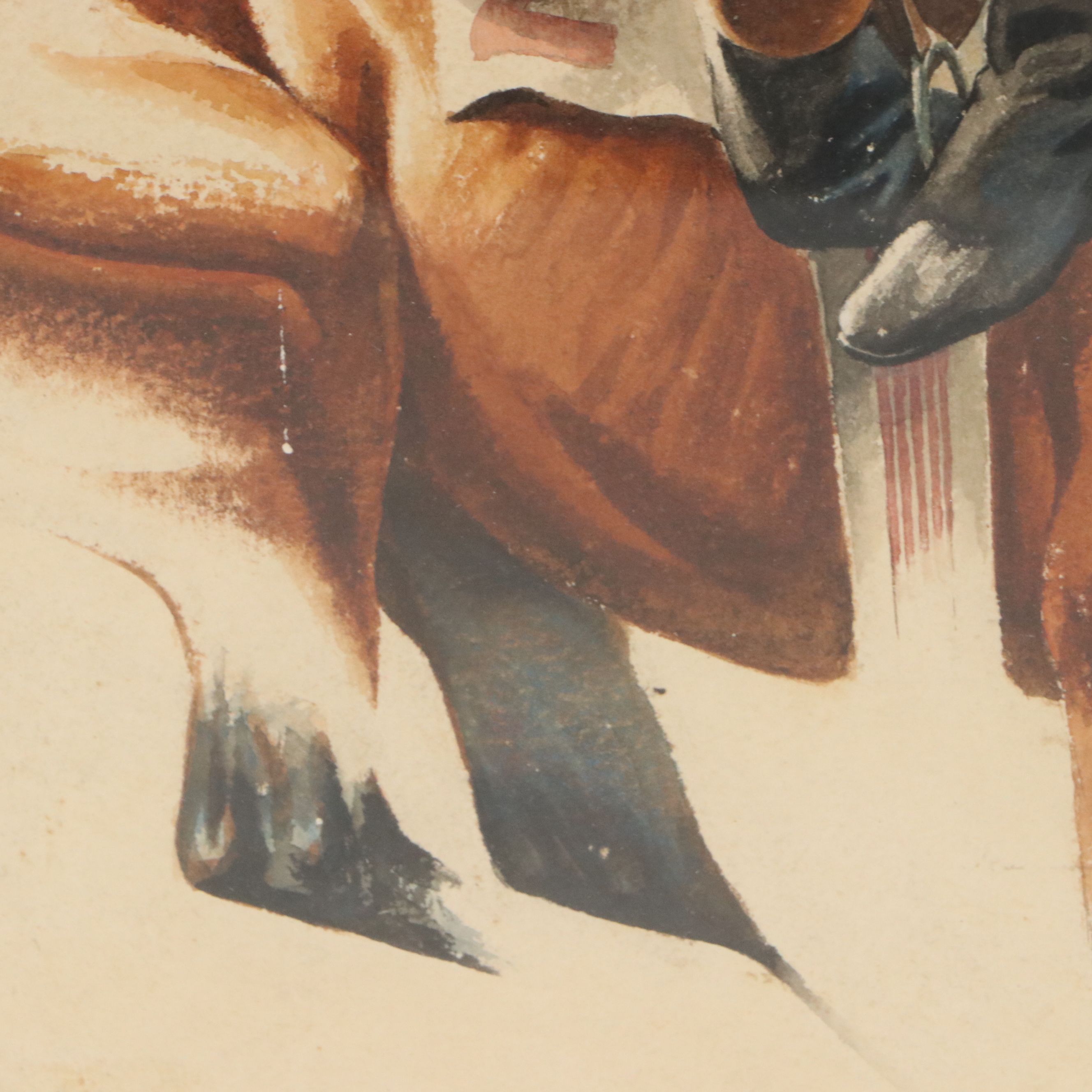 Caricature Style Horse and Jockey Watercolor Illustration