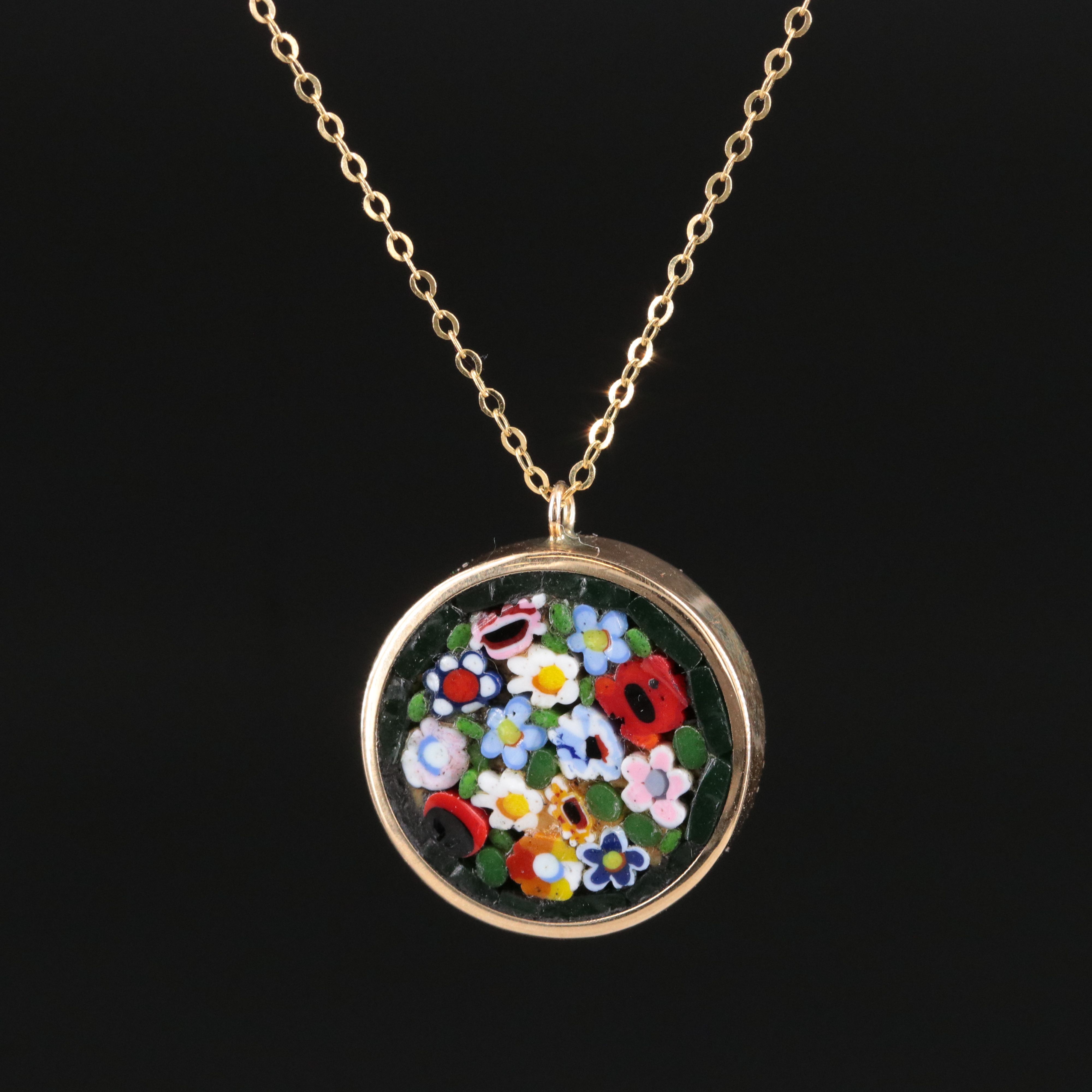 Italian 14K Millefiori Glass Pendant Necklace