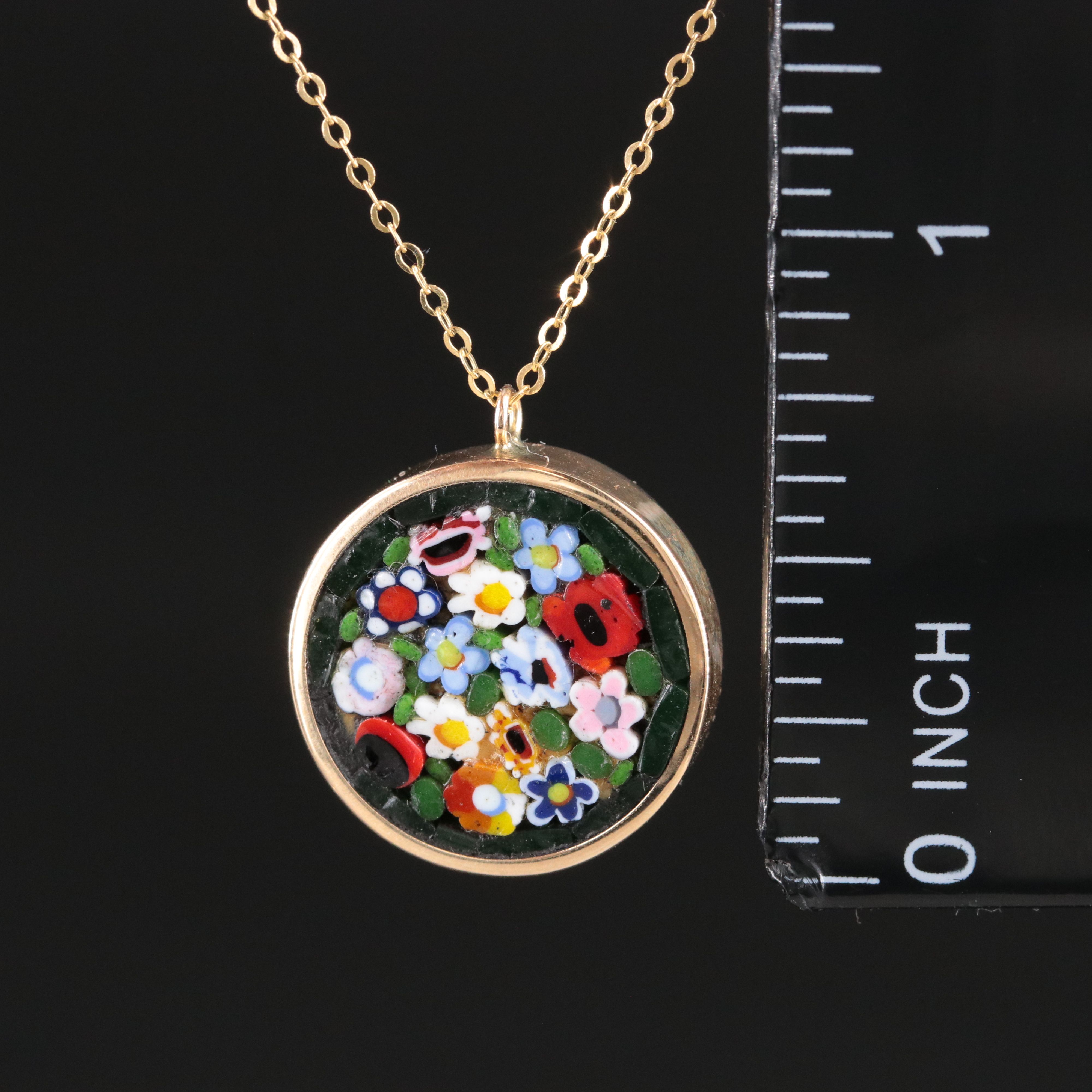Italian 14K Millefiori Glass Pendant Necklace