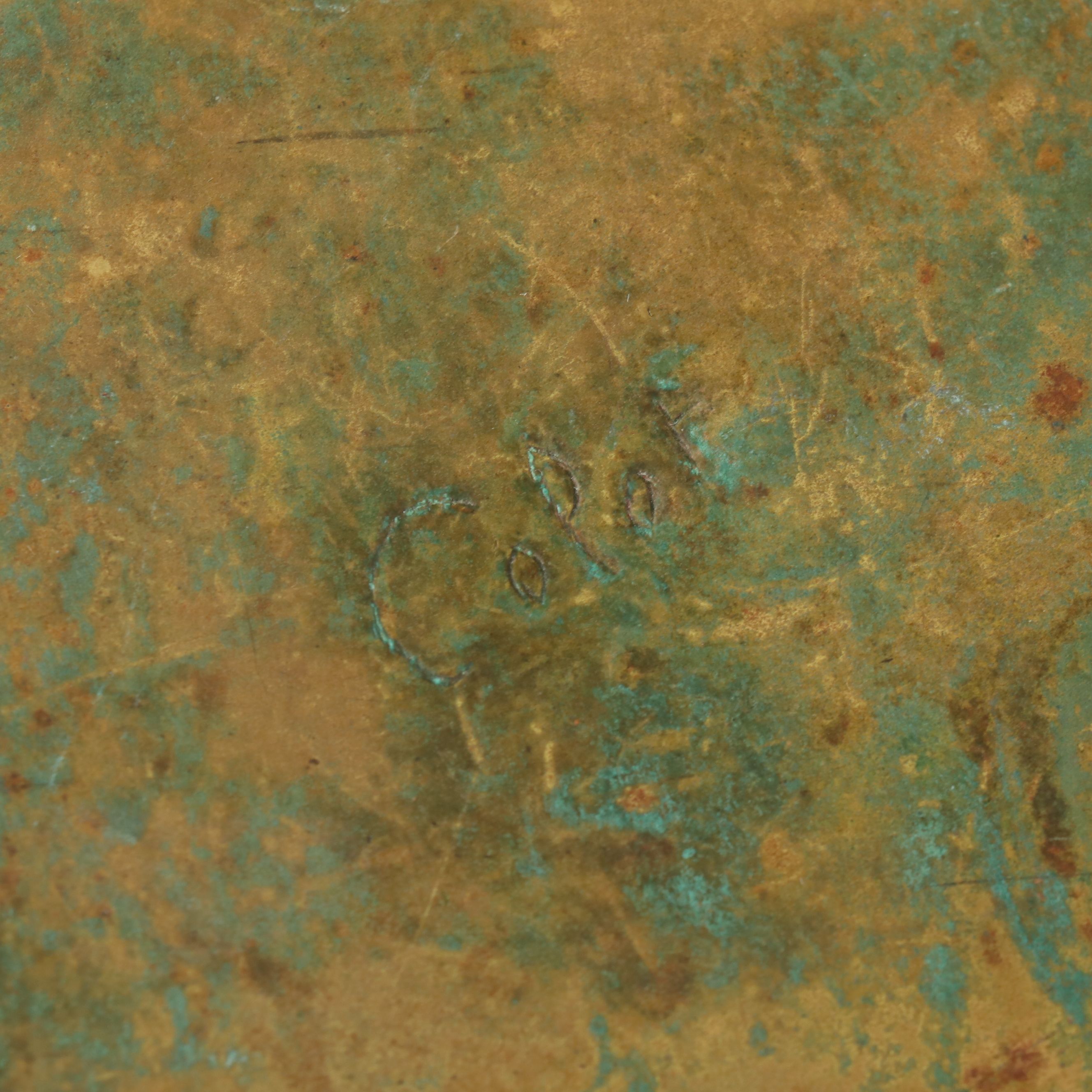 Art Nouveau Patinated Brass Hand Mirror, Early 20th Century