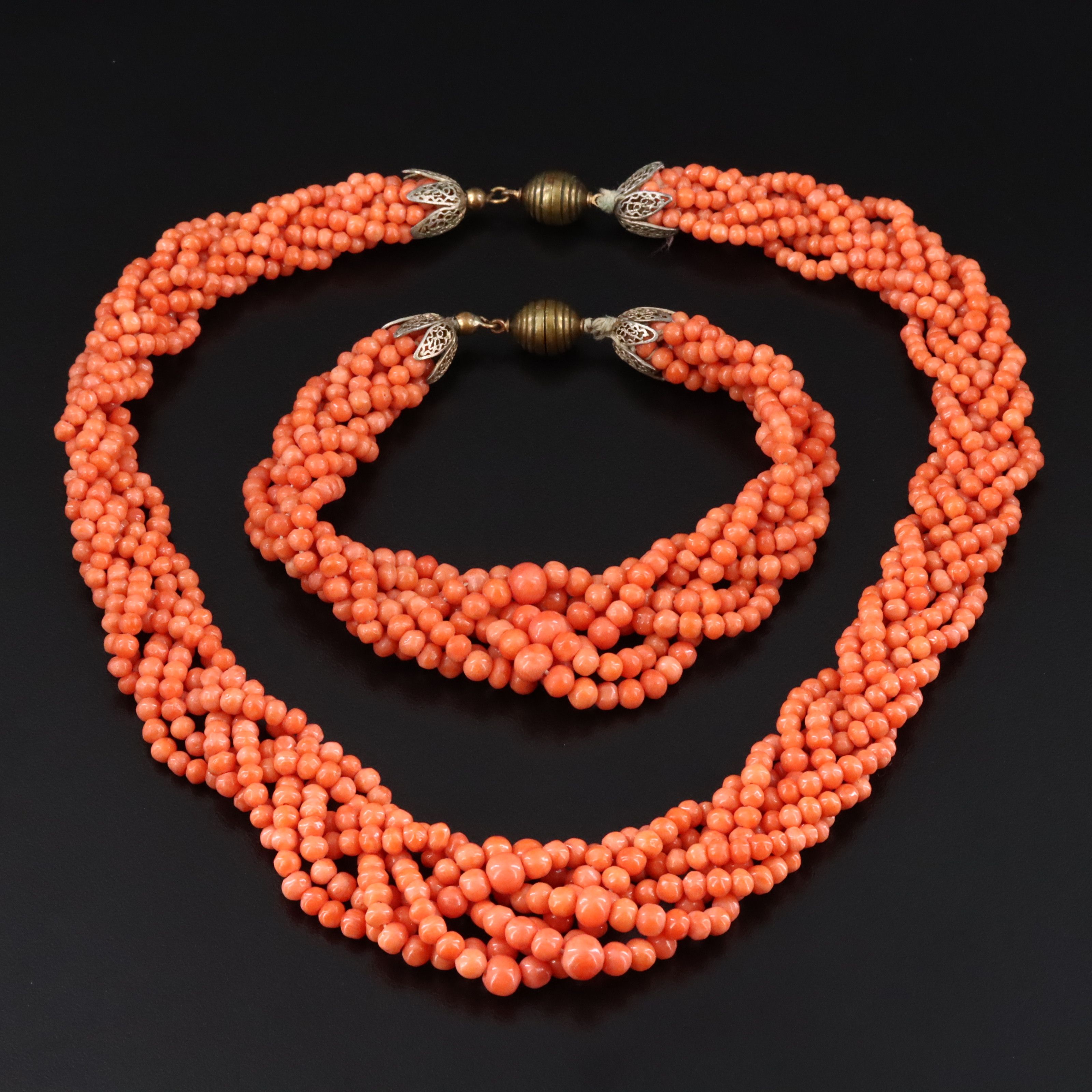 Braided Coral Necklace and Bracelet