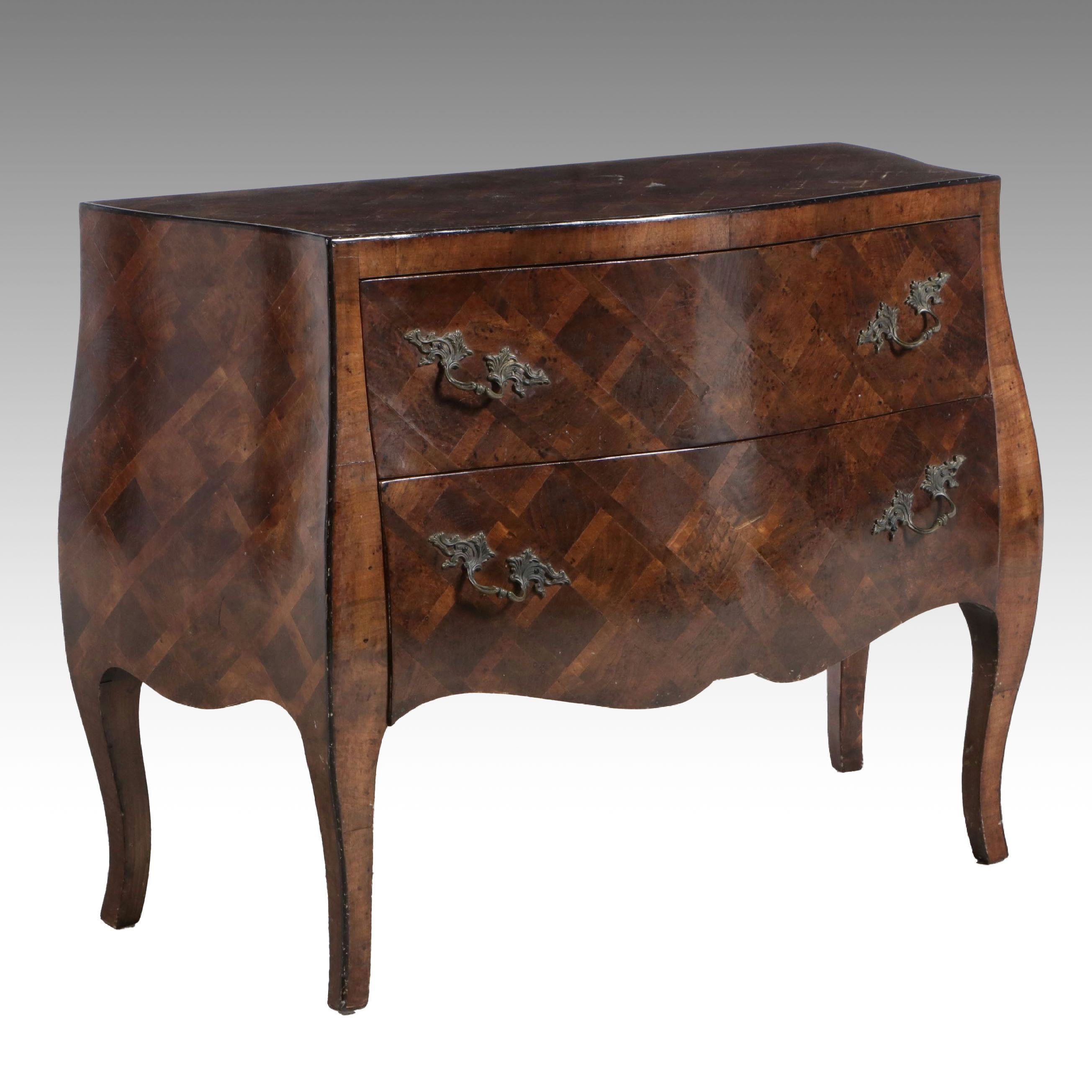 Italian Walnut Parquetry Bombé Chest