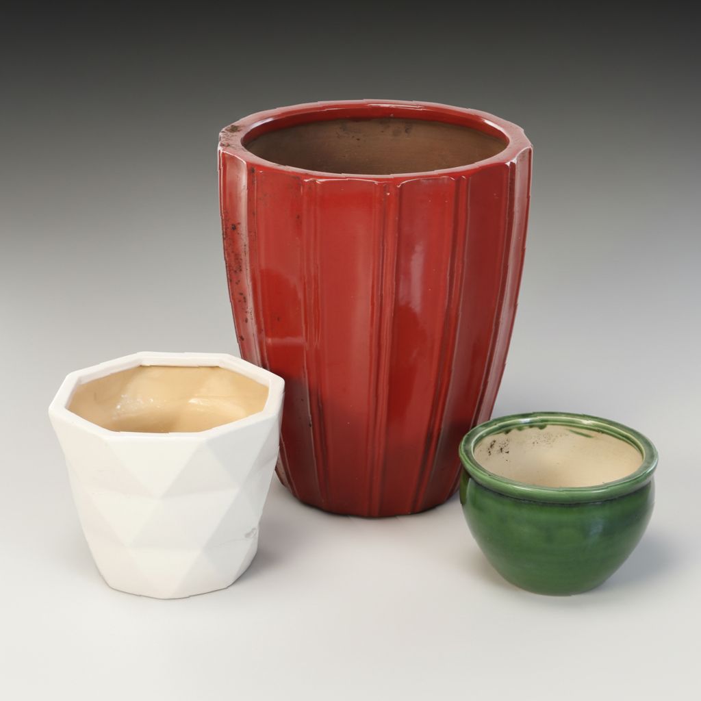 Contemporary Red, White and Green Ceramic Planters