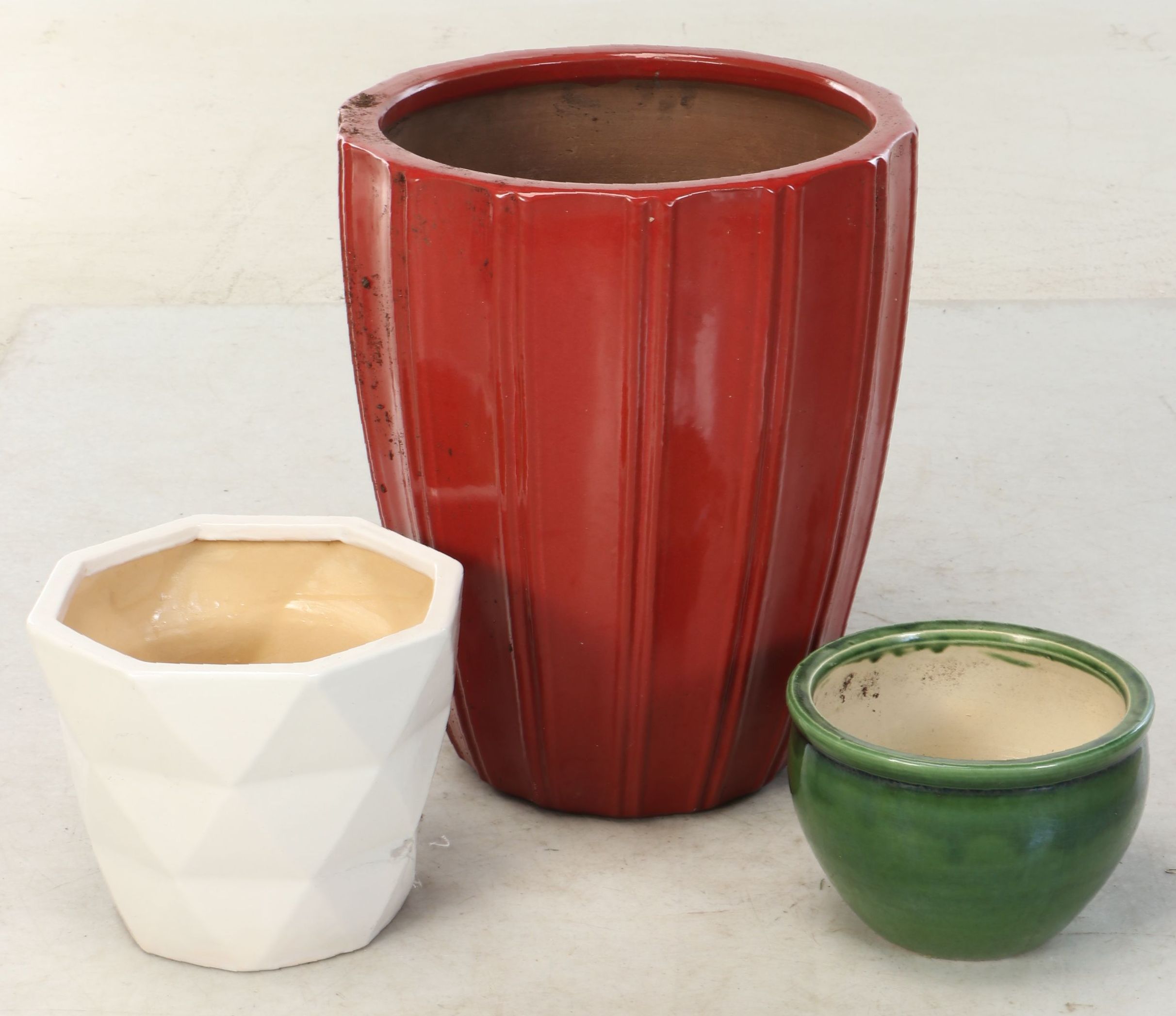 Contemporary Red, White and Green Ceramic Planters