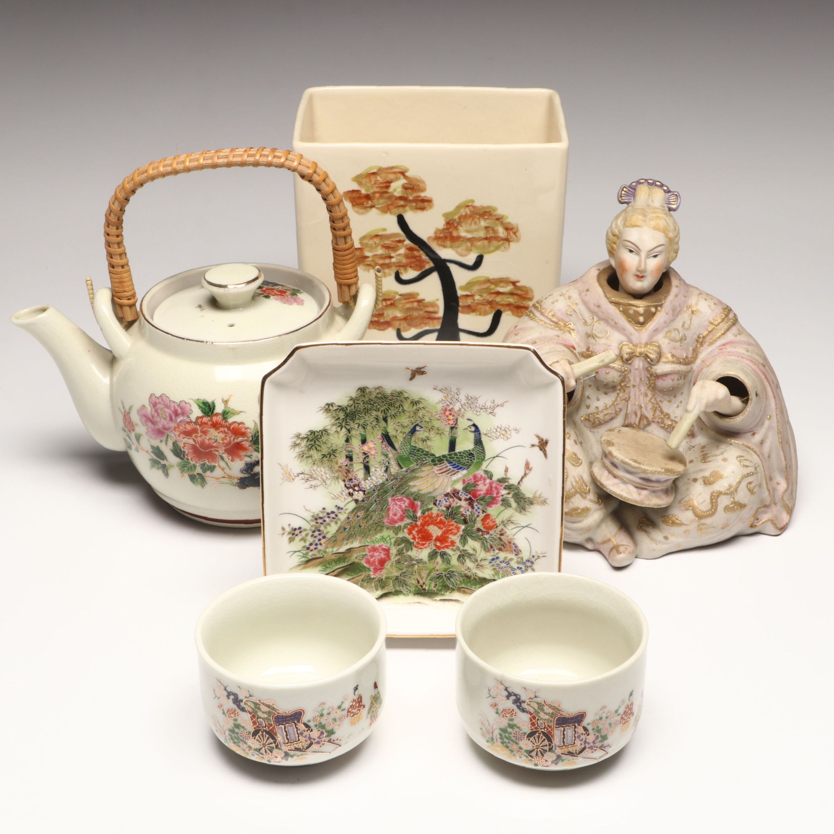 Porcelain Tea Service, Ardalt Bisque Nodder, and Other Table Accessories