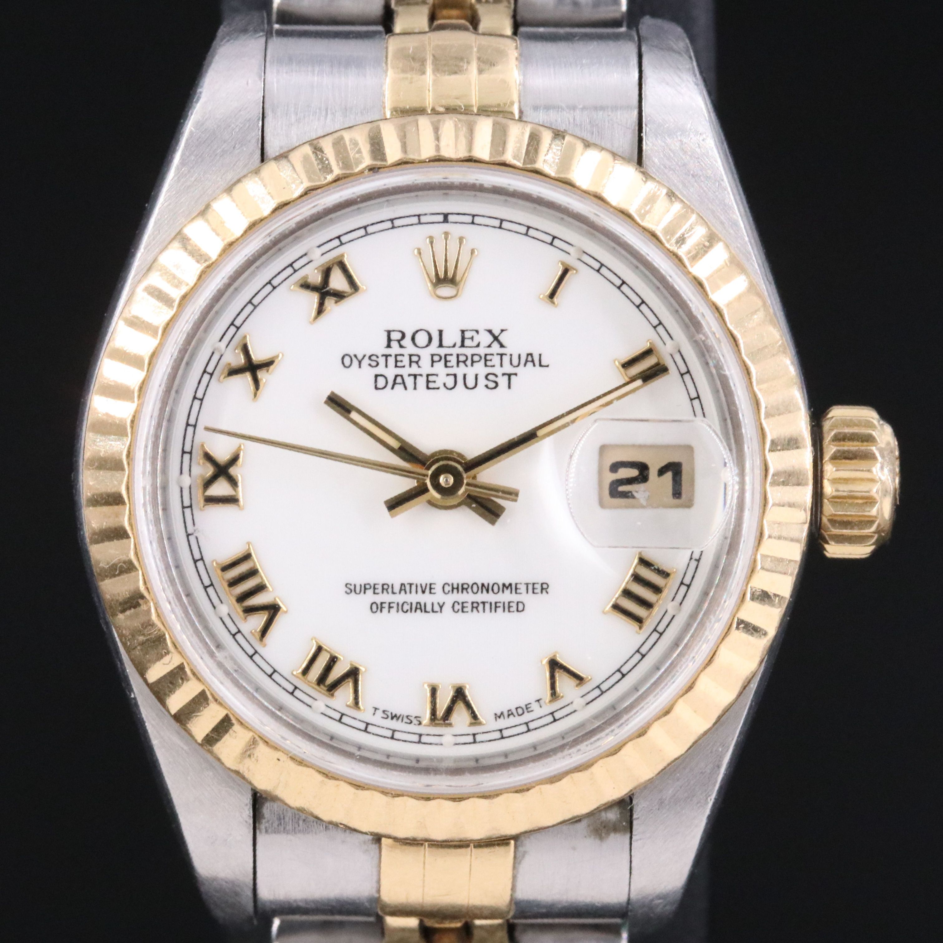 1993 - 1994 Rolex White Roman Index Dial Two Tone Datejust 69173 Watch