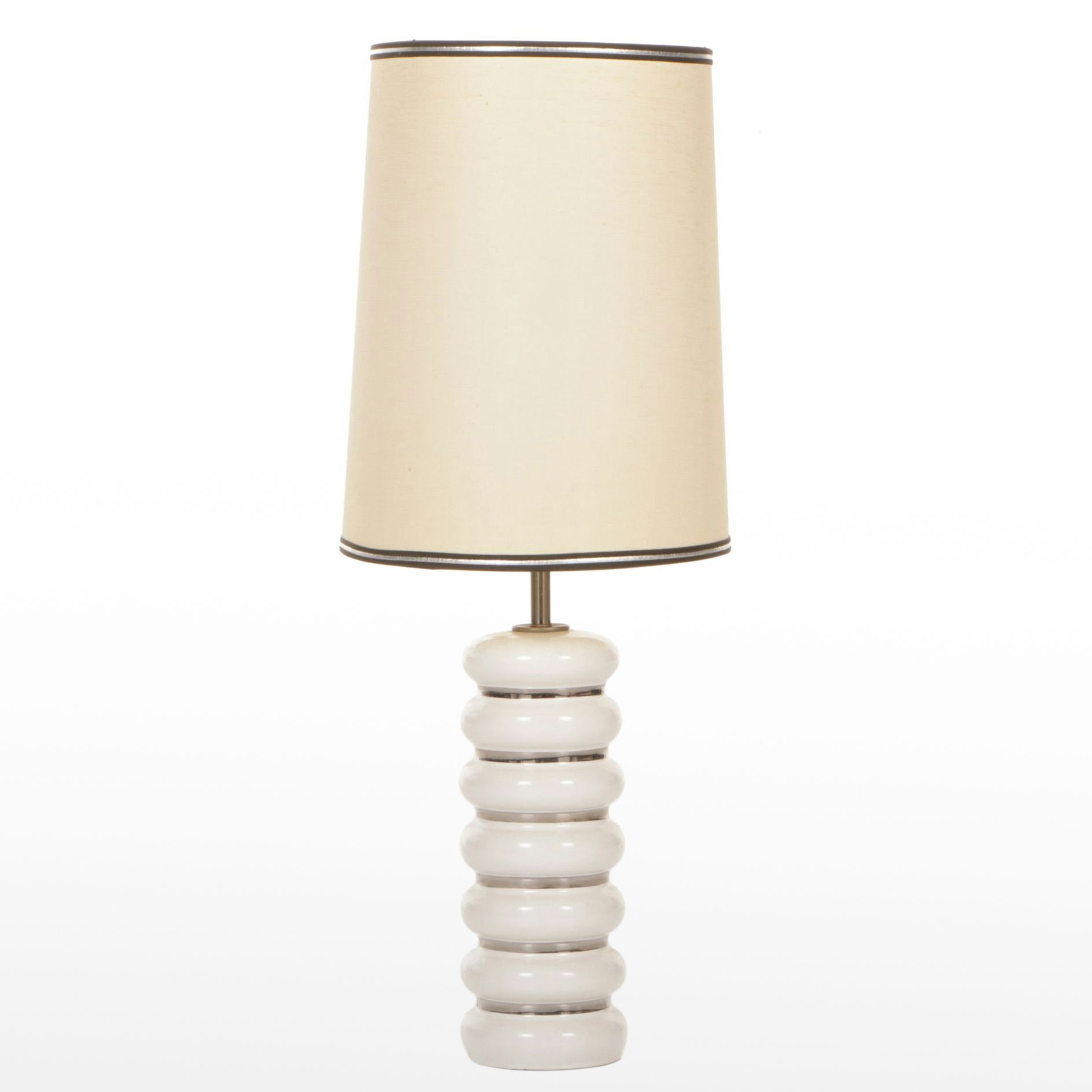 C.N. Burman Co. White and Silver Stacked Ceramic Table Lamp, 1970s
