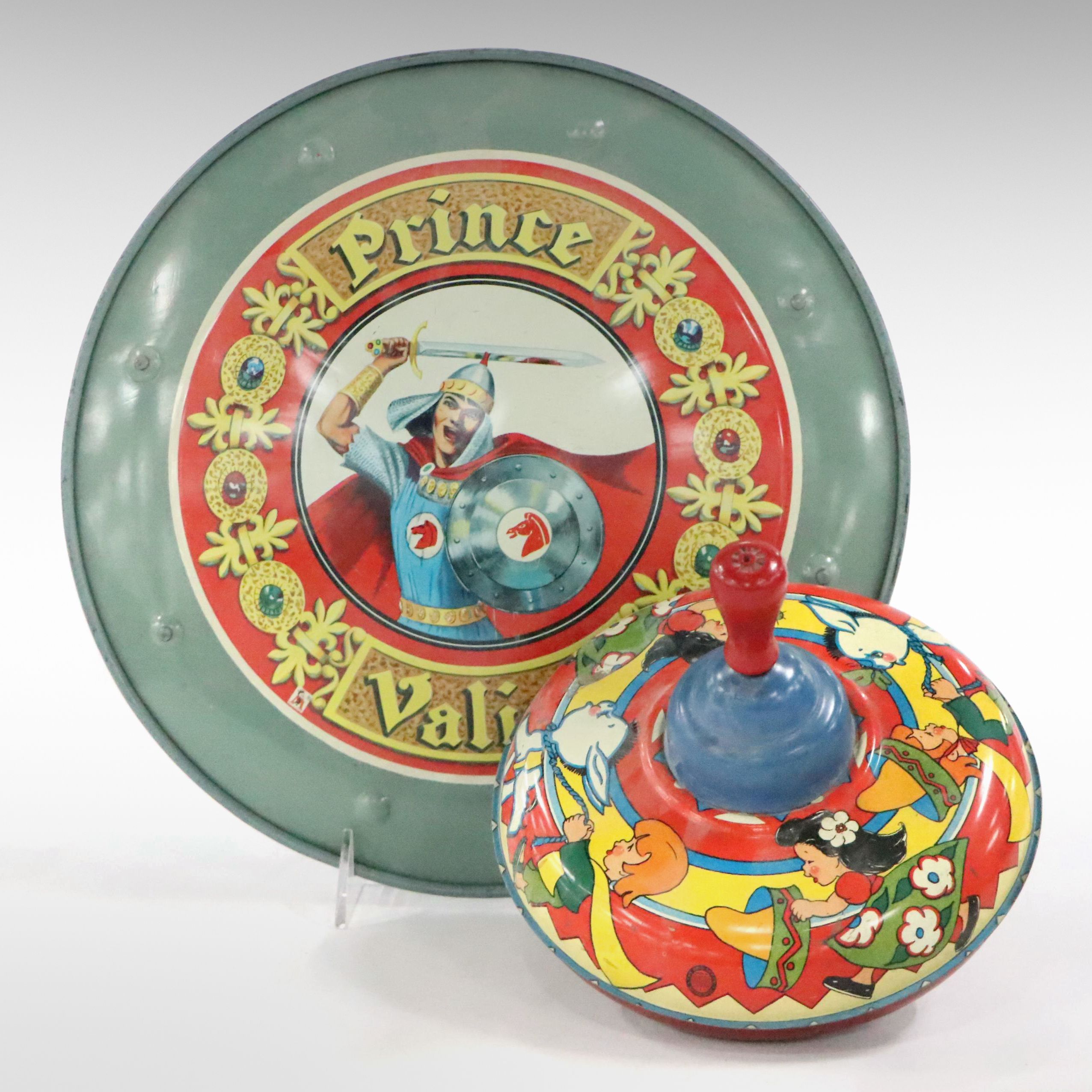 Ohio Art Co. Tin Spinning Top Toy with Other Prince Valiant Toy Shield