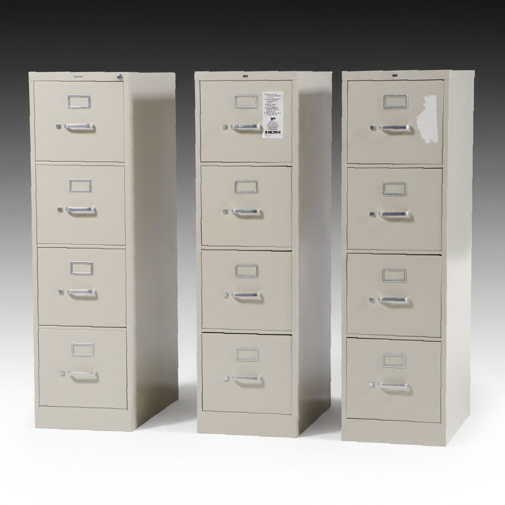 Set of Three HON 4-Drawer Vertical Filing Cabinets