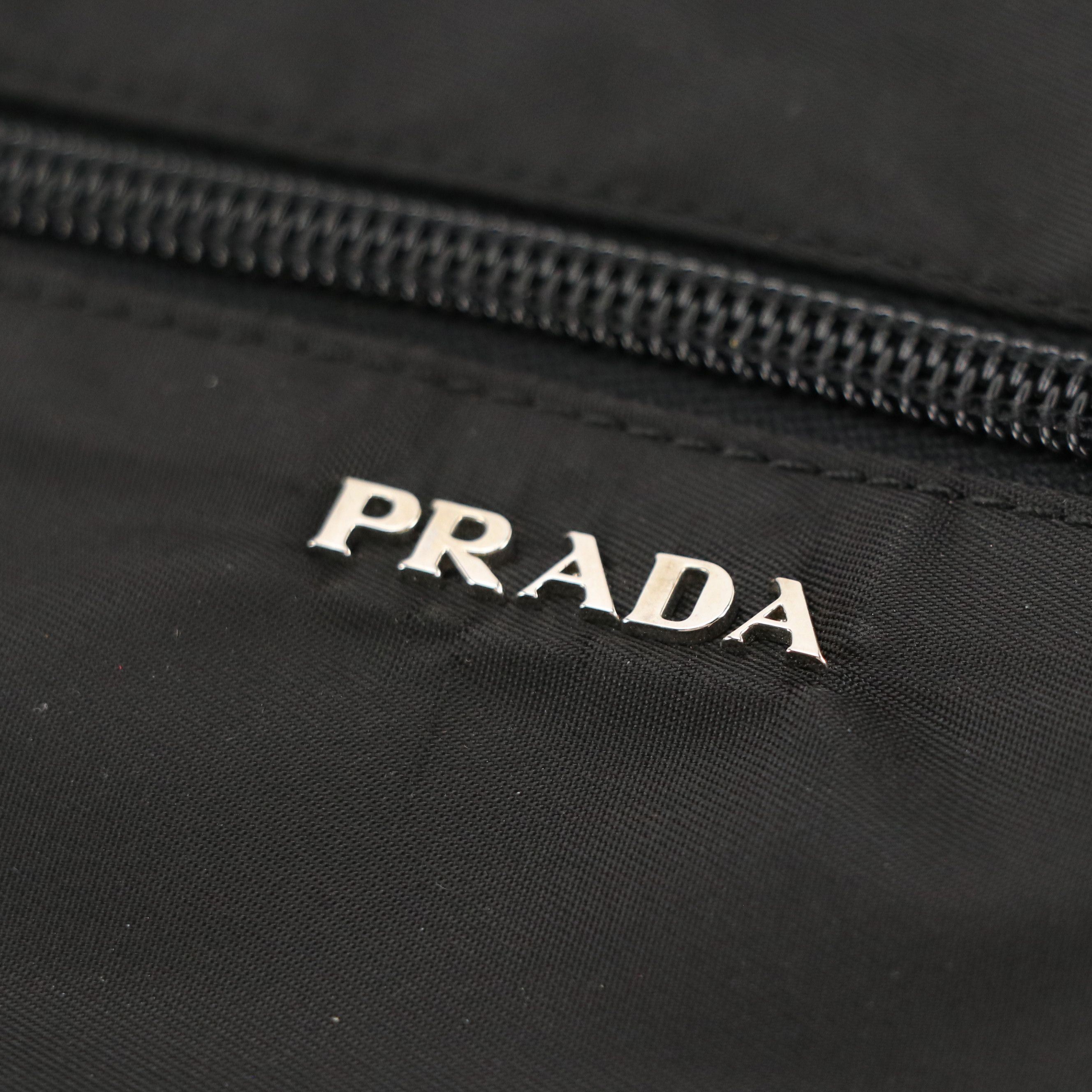 Prada Drawstring Pouch in Black Tessuto Nylon and Saffiano Leather Trim