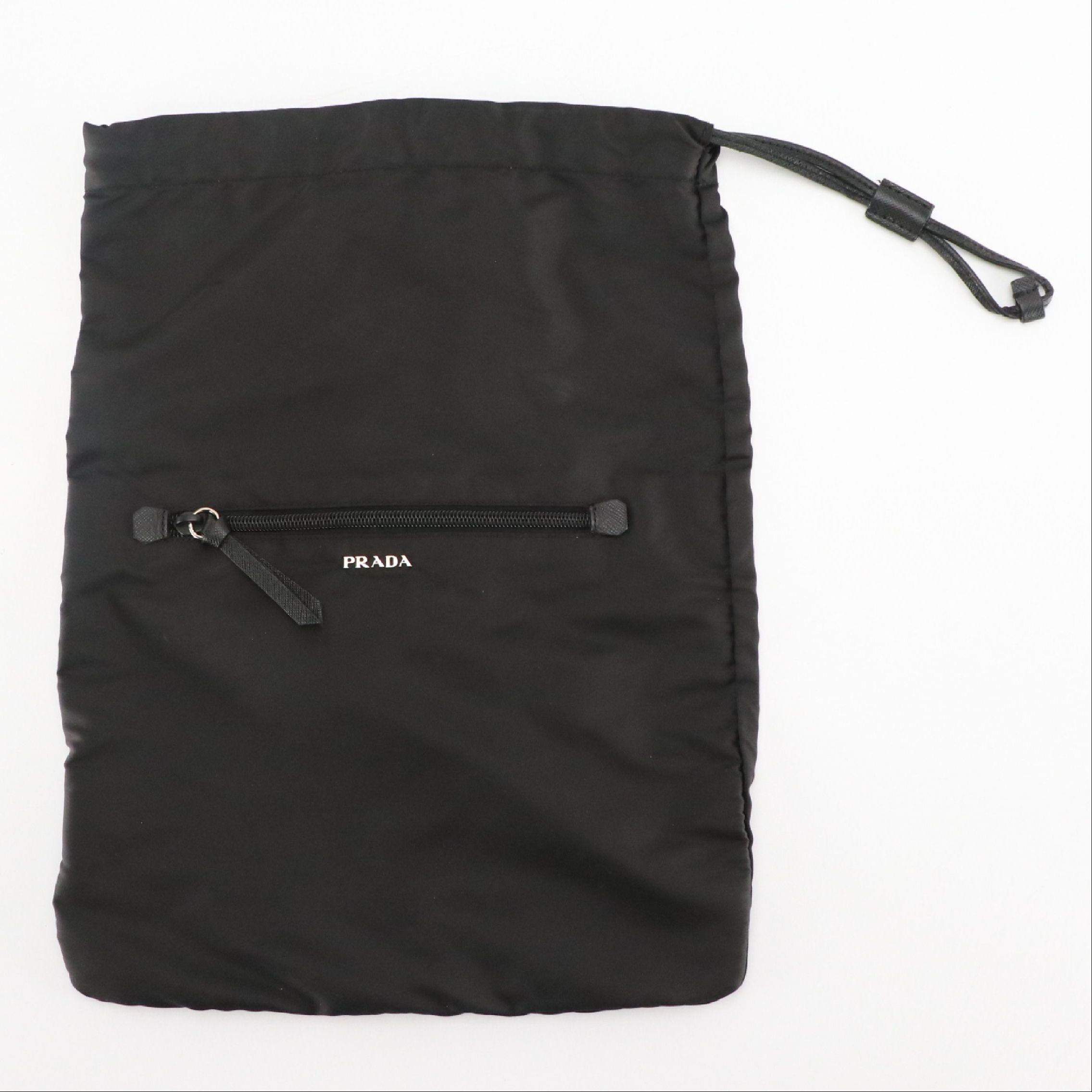 Prada Drawstring Pouch in Black Tessuto Nylon and Saffiano Leather Trim