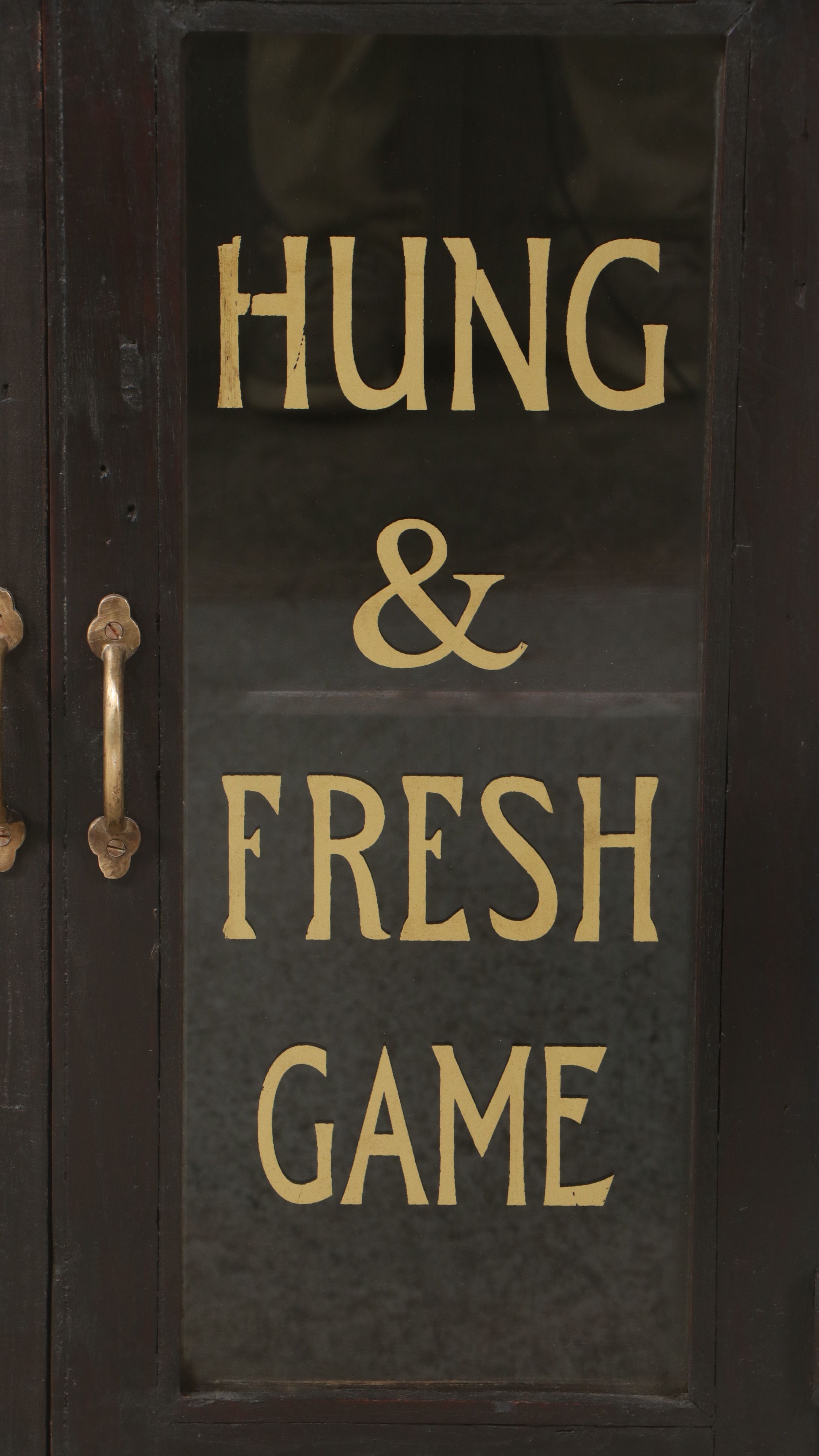 Edwardian Style Wooden Shop Display Cabinet with Hand-Painted Glass Doors