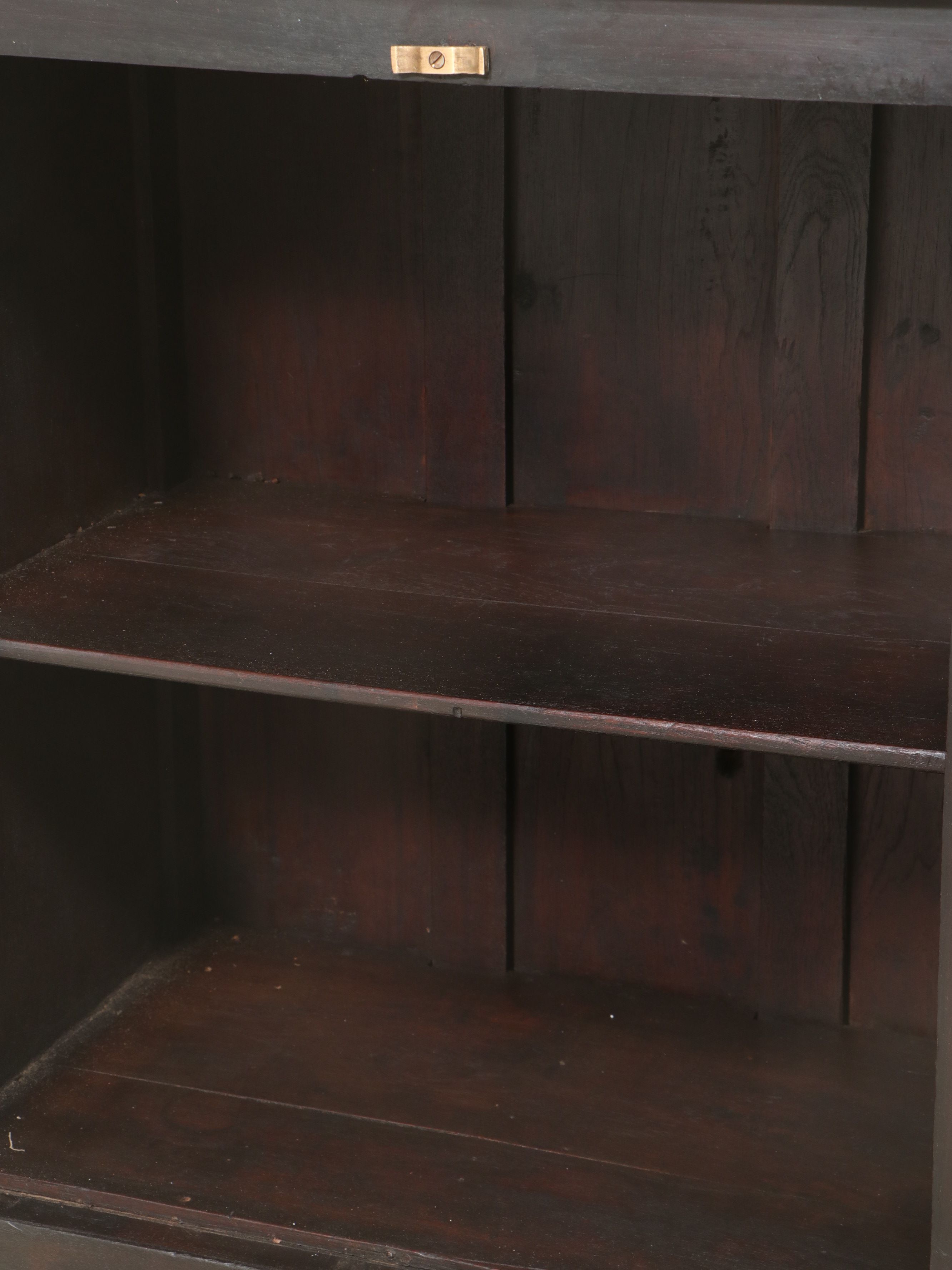 Edwardian Style Wooden Shop Display Cabinet with Hand-Painted Glass Doors