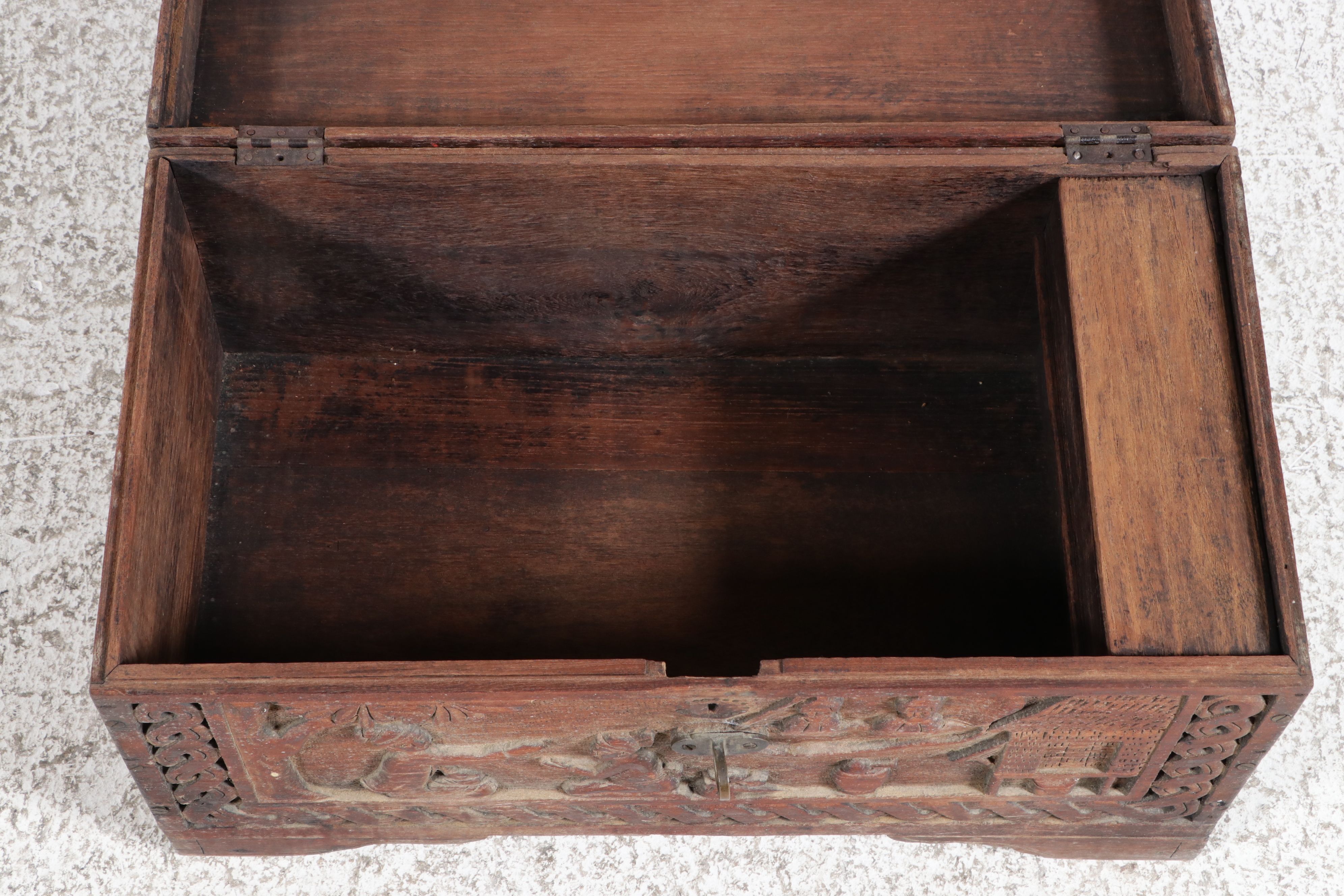 Burmese Carved Teak Relief Box, Late 19th/Early 20th Century