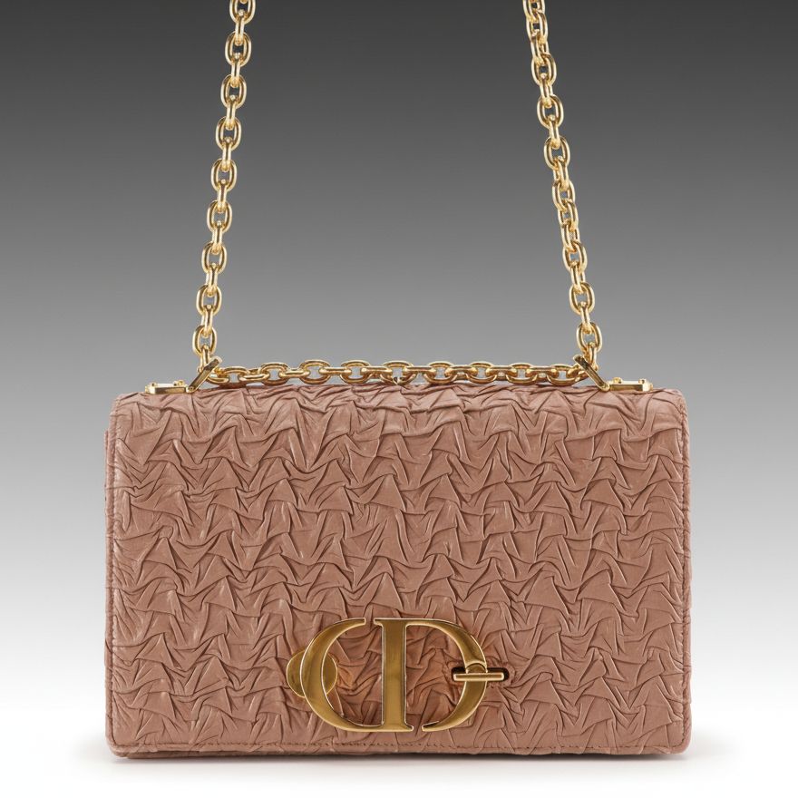 Christian Dior 30 Montaigne Full Flap Shoulder Bag in Wavy Crinkled Lambskin