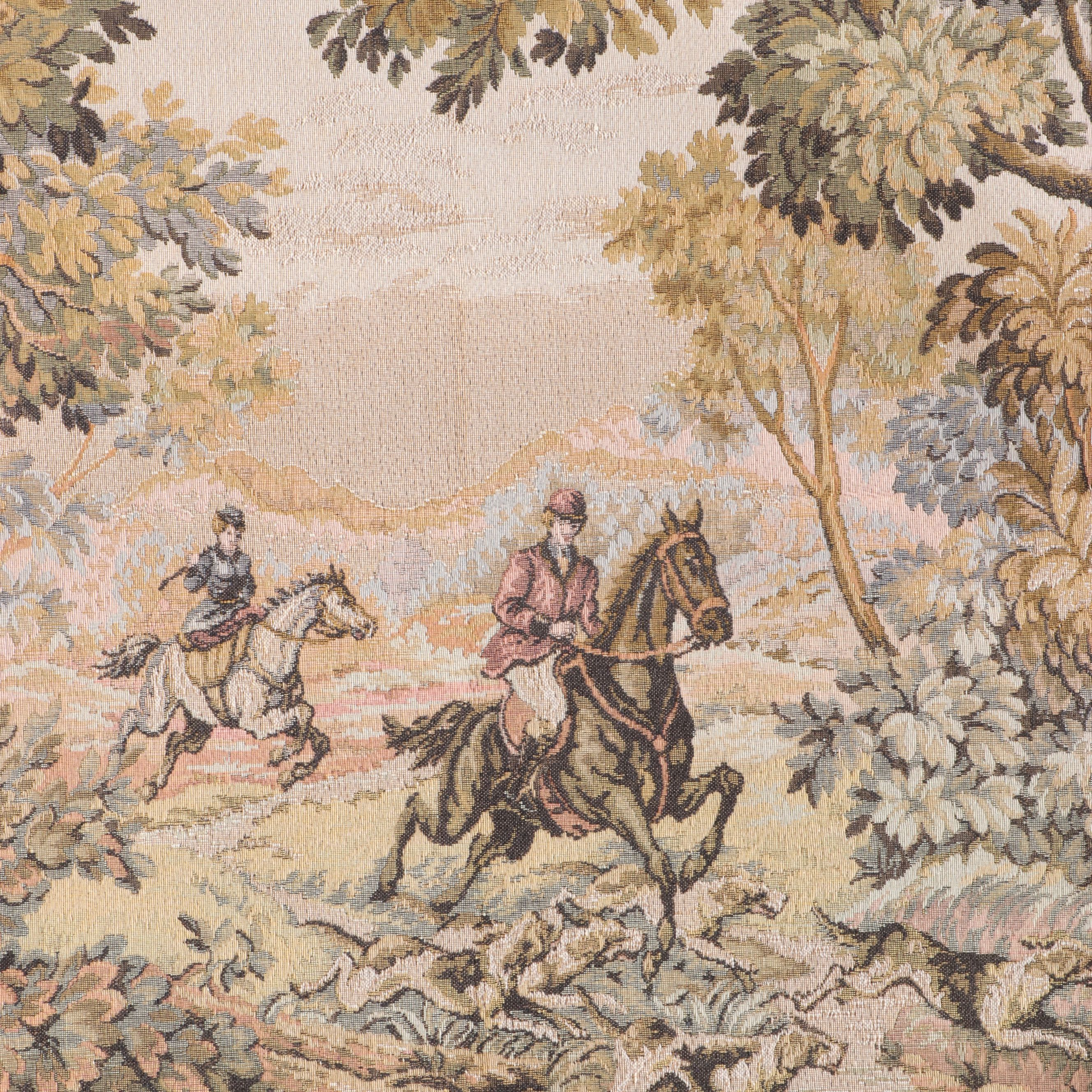 Tapestry Panel of Fox Hunt Scene with Wall Rod