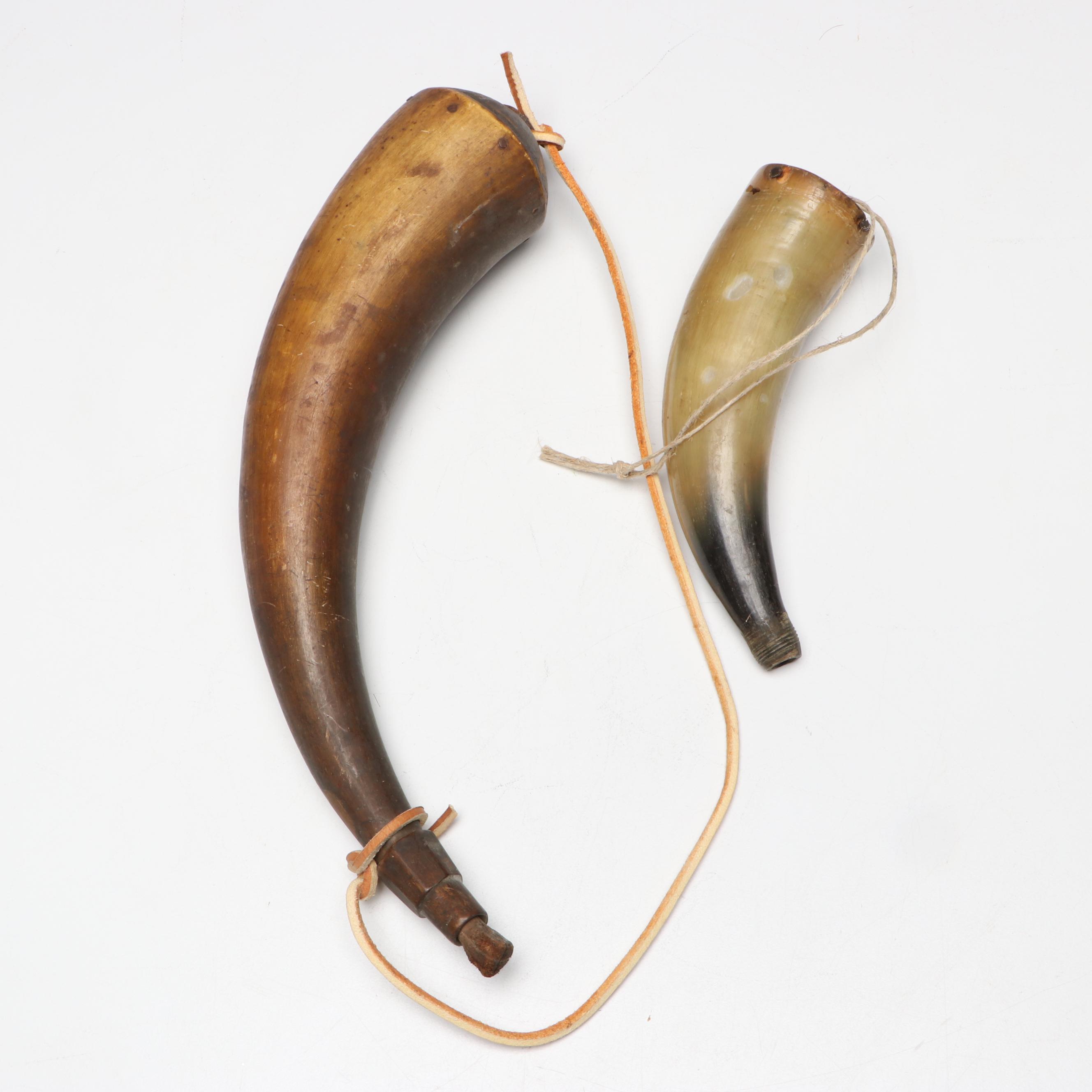 Antique Polished Horn Powder Flasks