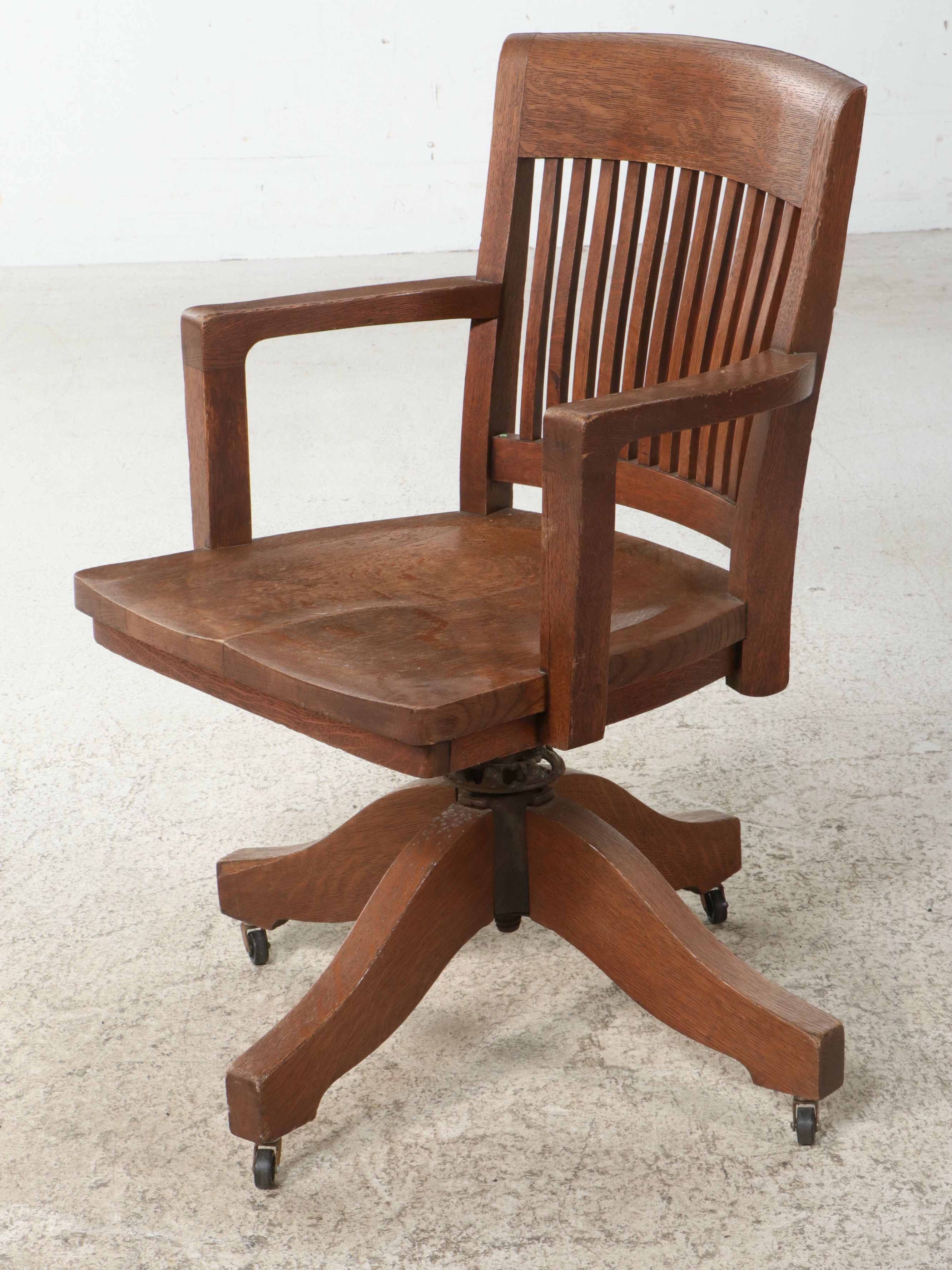 Arts & Crafts Style Oak Slat Back Office Chairs, Early 20th Century