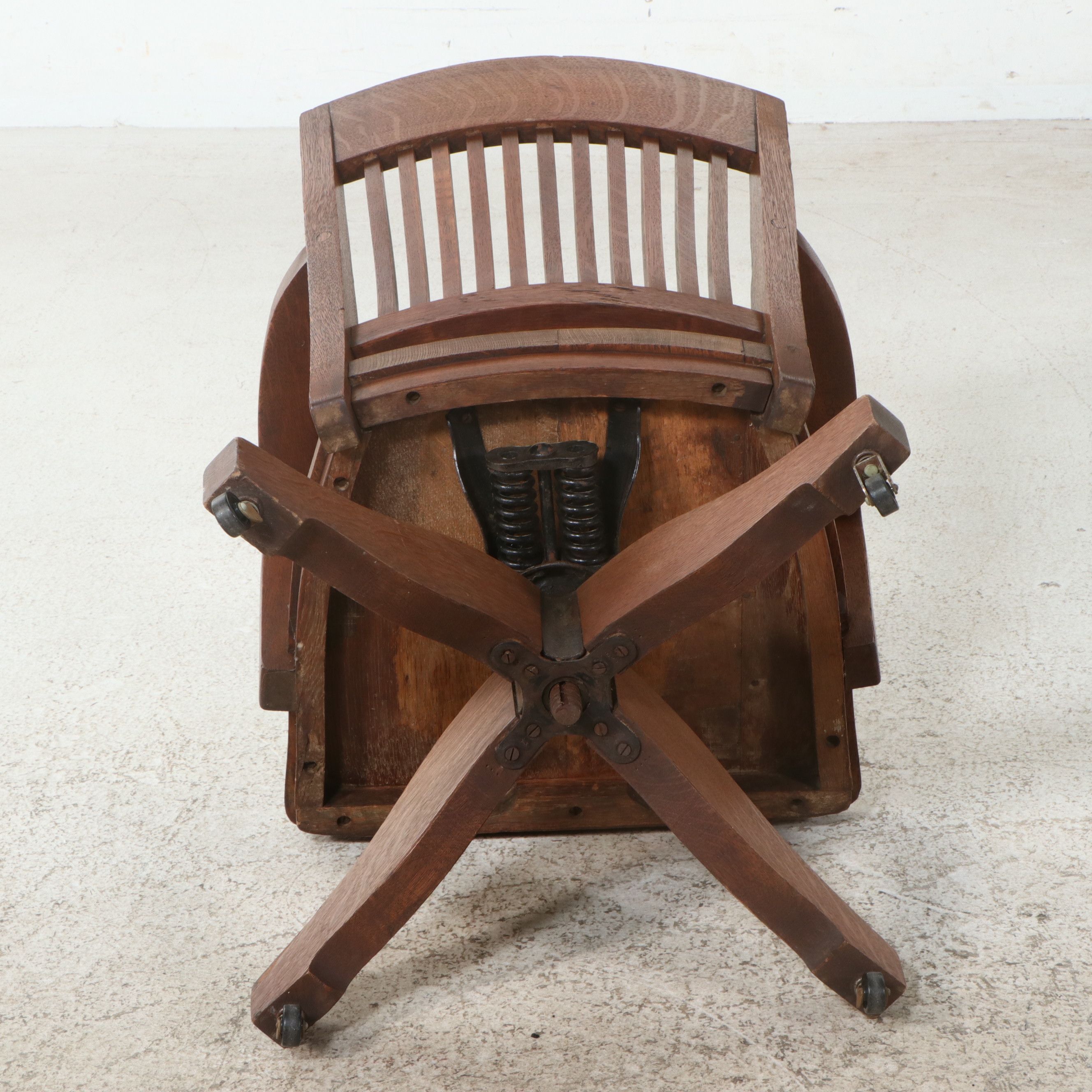 Arts & Crafts Style Oak Slat Back Office Chairs, Early 20th Century