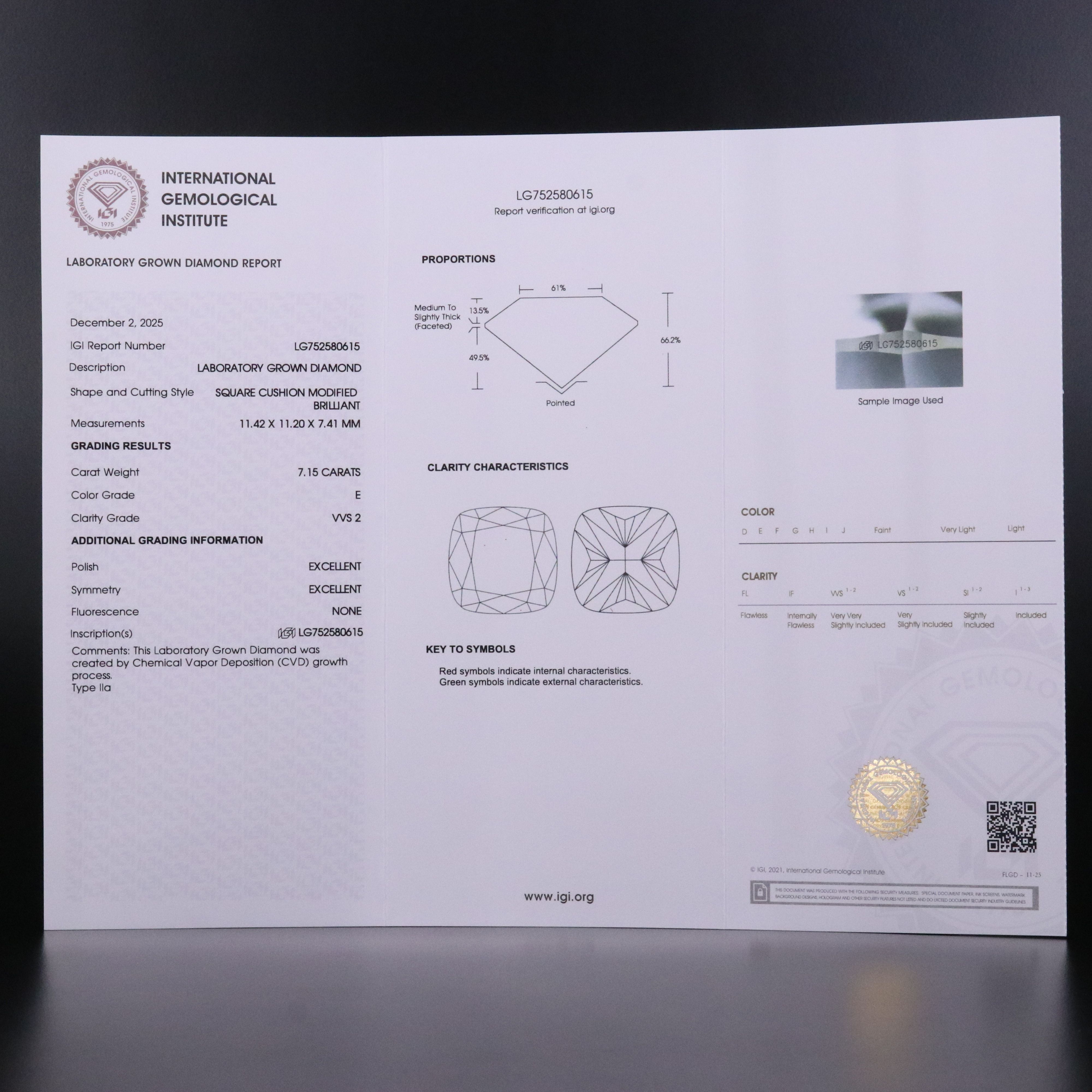 18K 7.15 CT Lab Grown Diamond Solitaire Ring with IGI Report