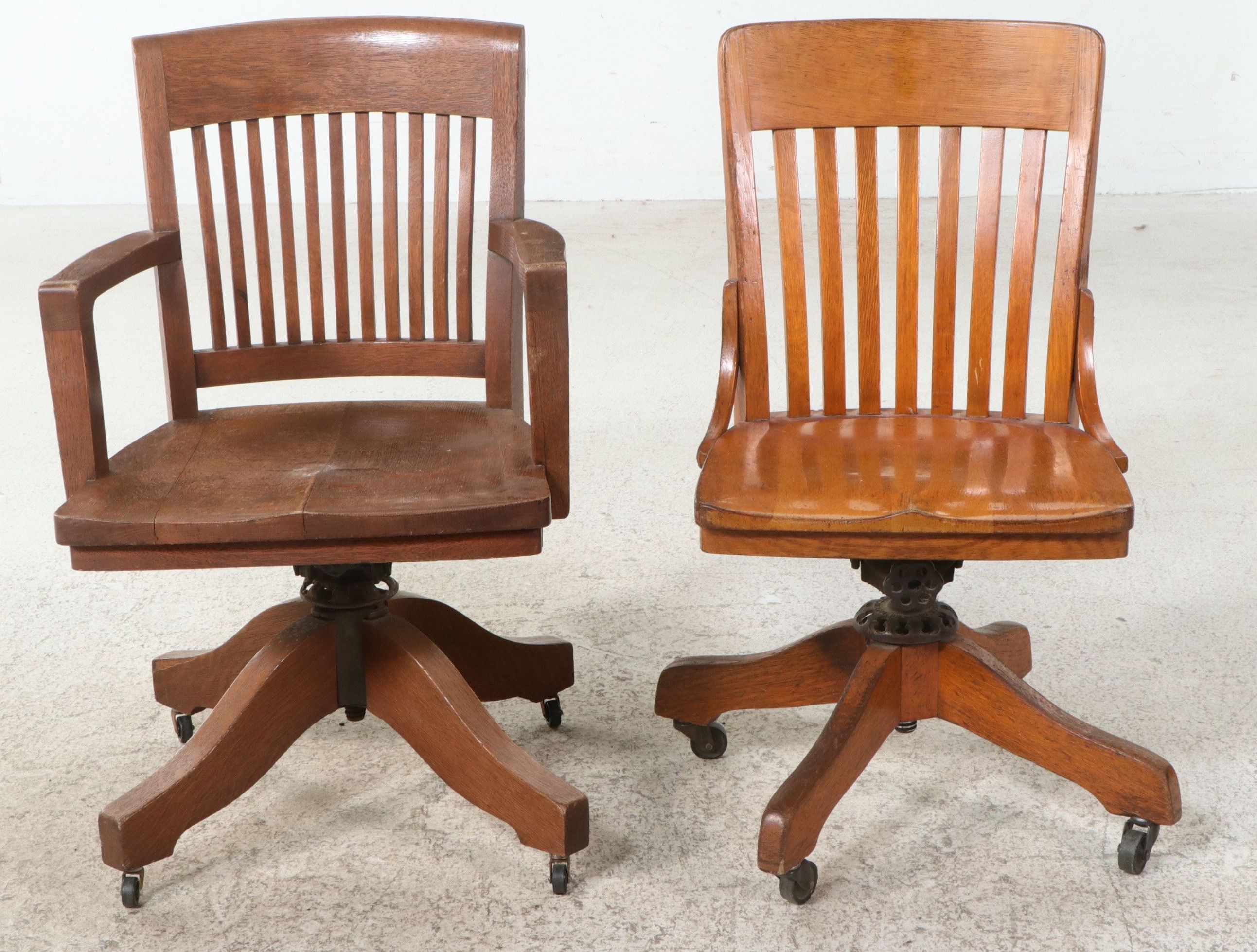 Arts & Crafts Style Oak Slat Back Office Chairs, Early 20th Century