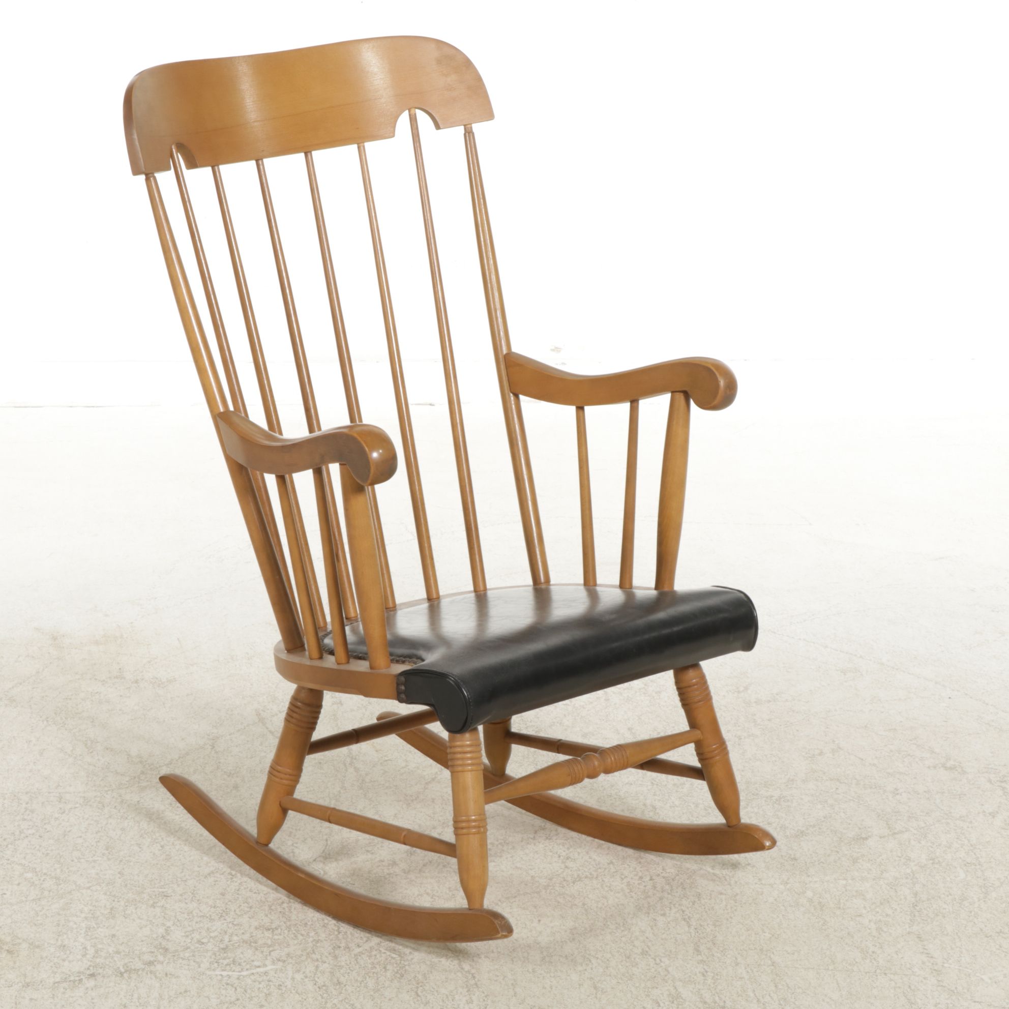 Authentic Furniture Spindle-Back Rocking Chair with Faux Leather Seat