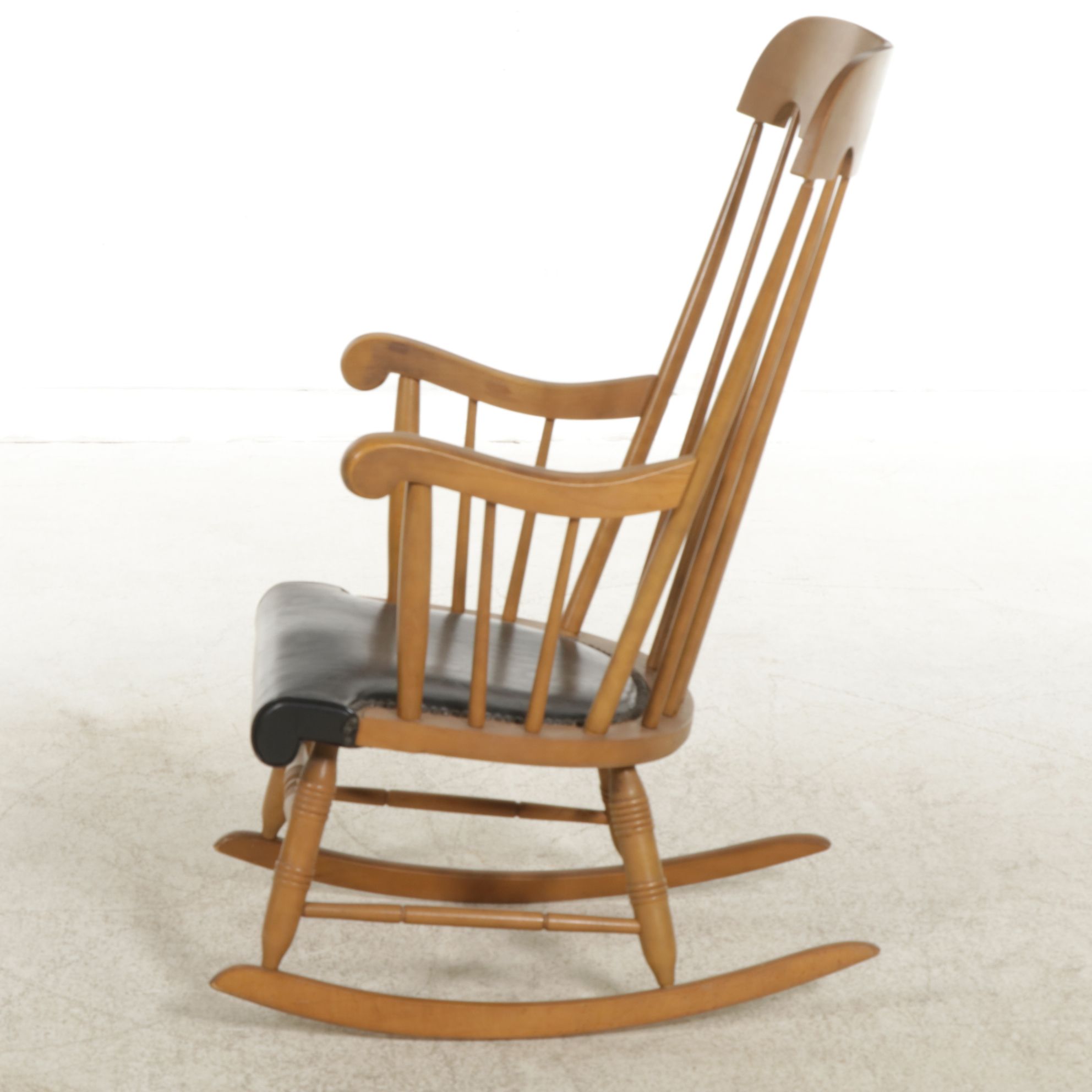 Authentic Furniture Spindle-Back Rocking Chair with Faux Leather Seat