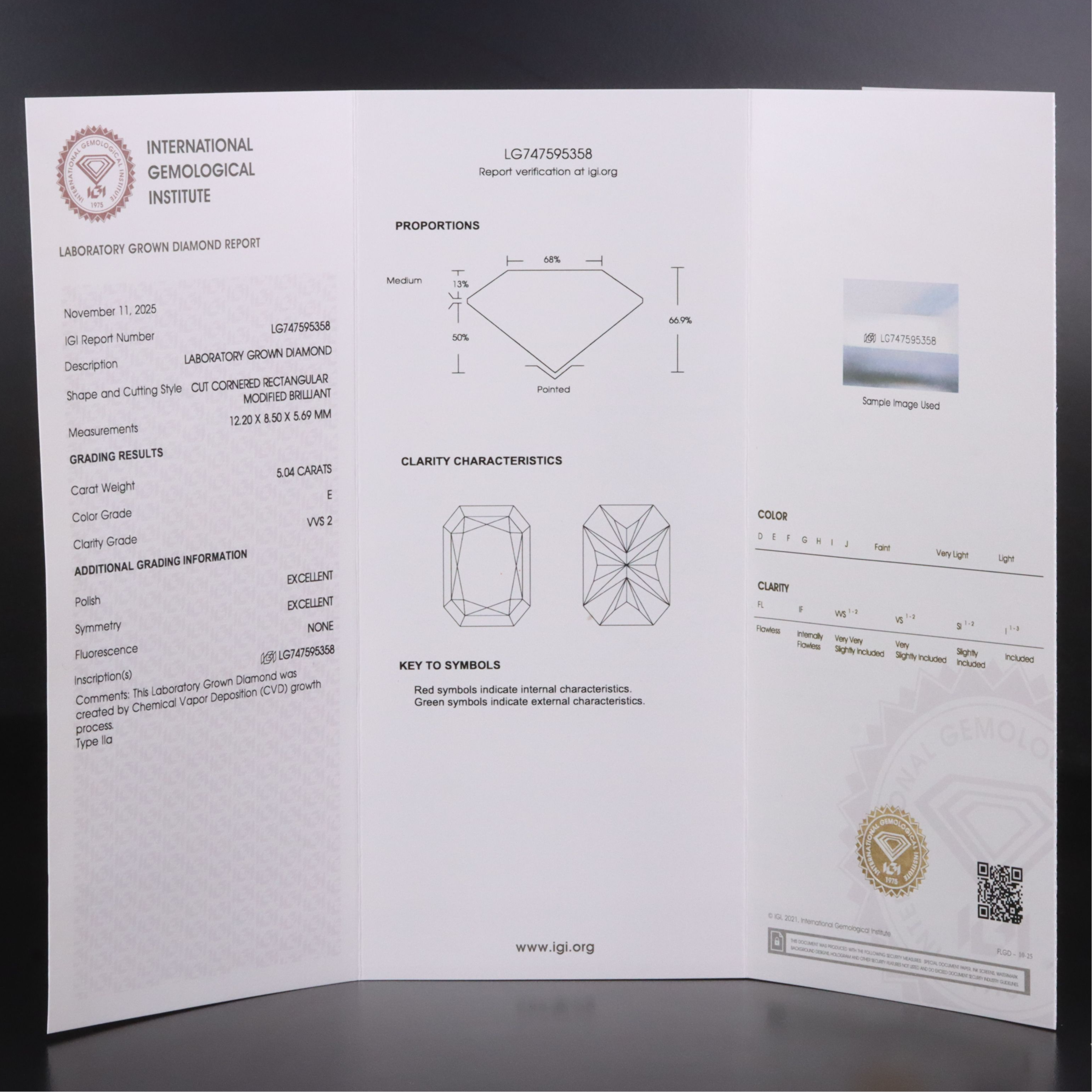Loose 5.04 CT Lab Grown Diamond with IGI Report