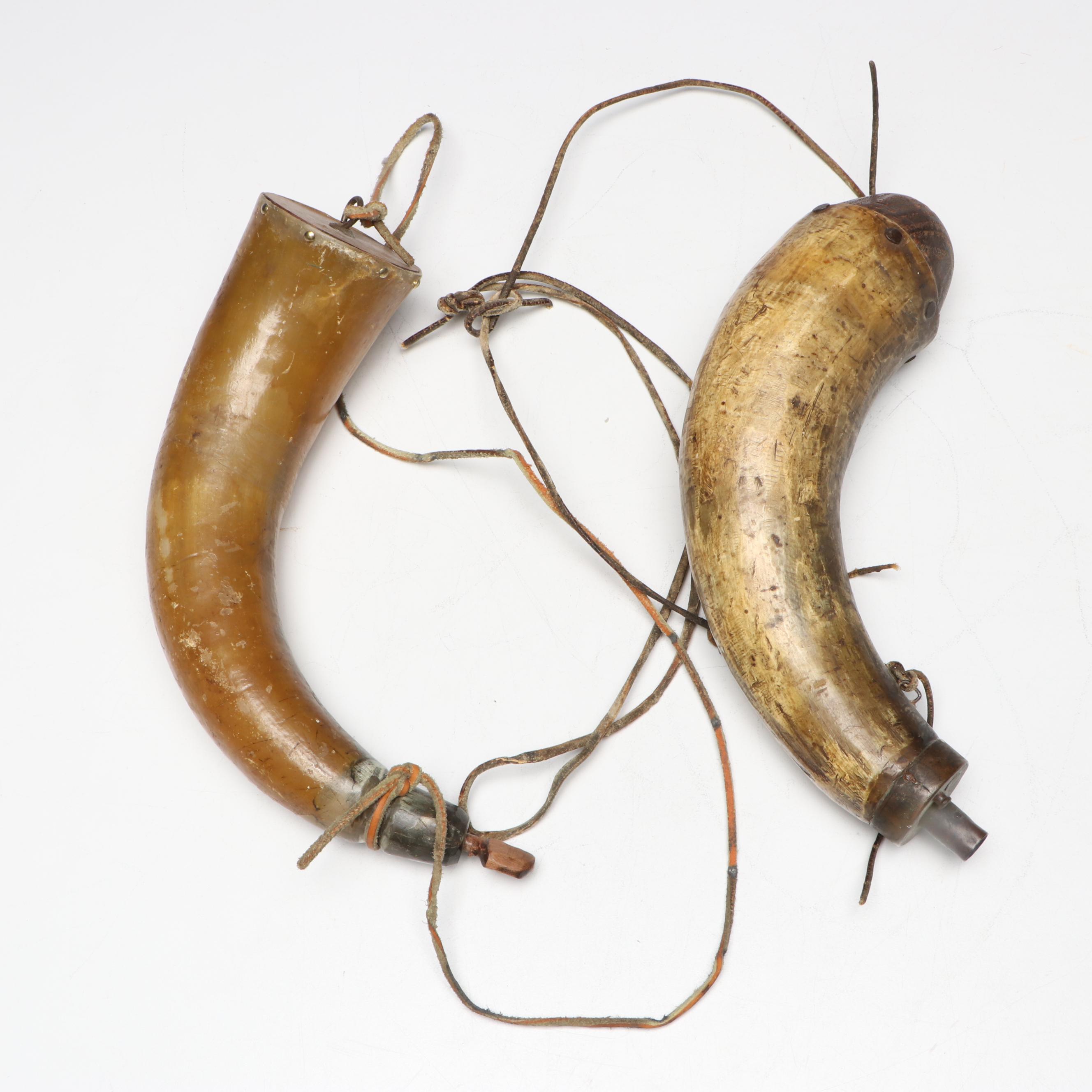 Powder Horns with Leather Straps, 19th Century