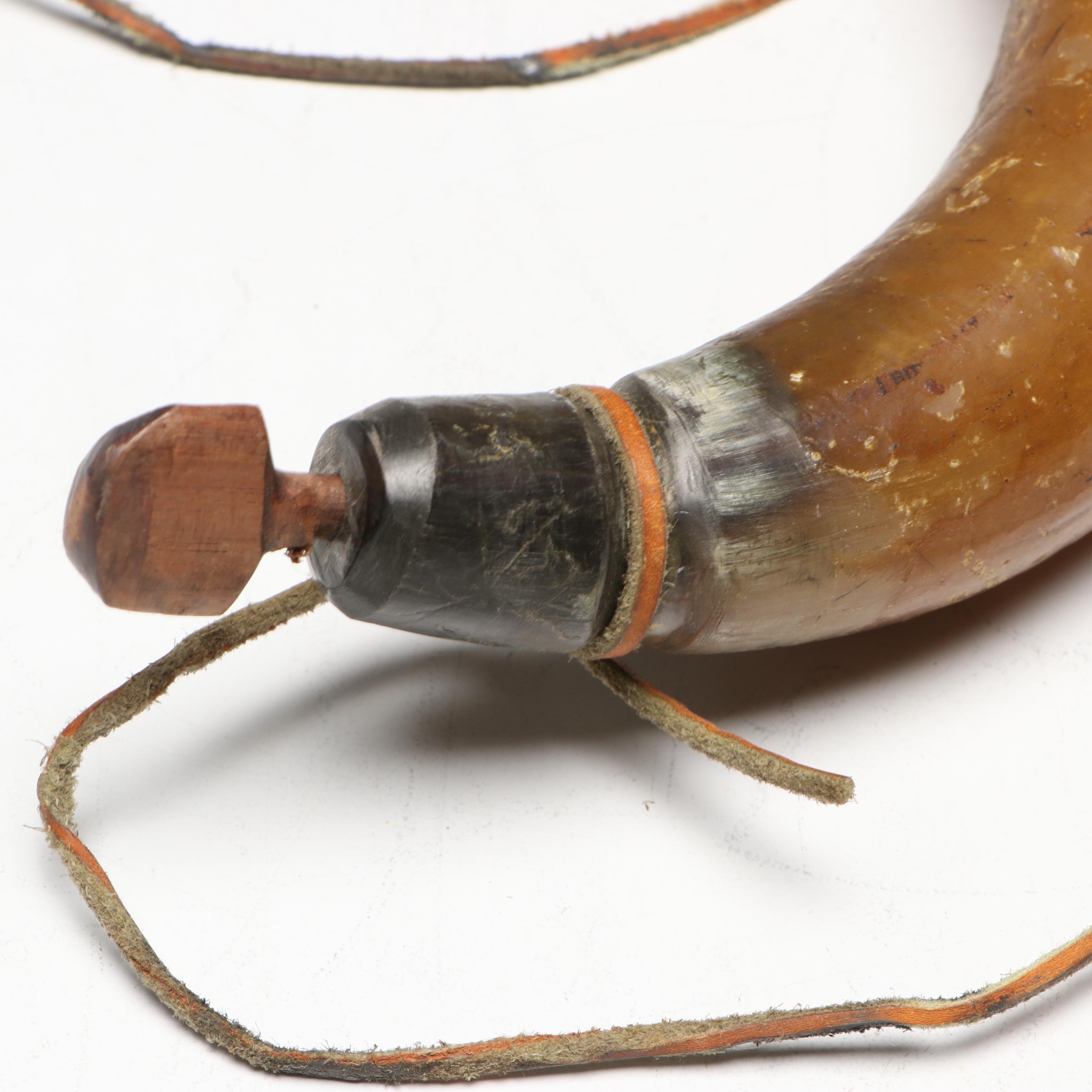 Powder Horns with Leather Straps, 19th Century