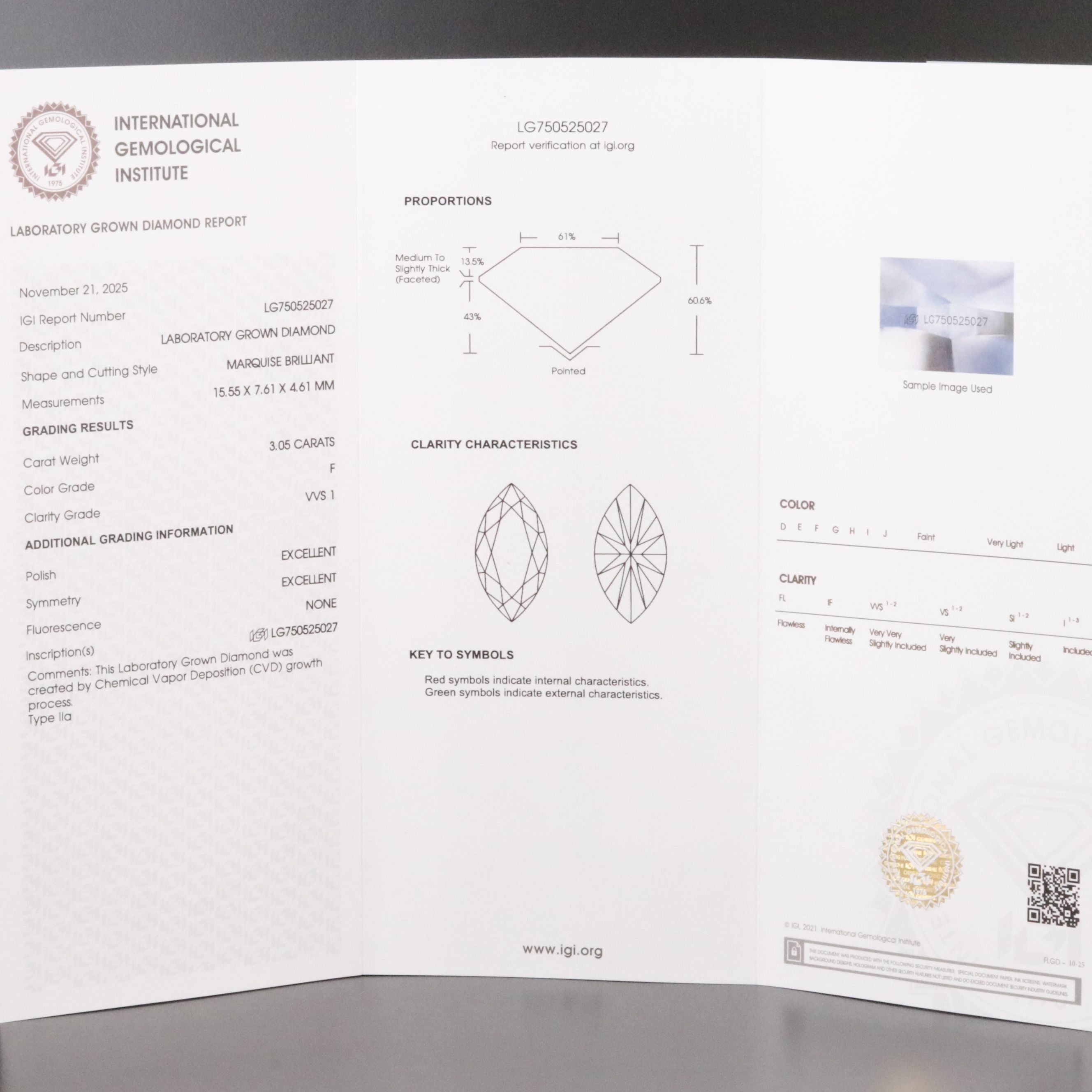 18K 3.05 CT Lab Grown Diamond Solitaire Ring with IGI Report