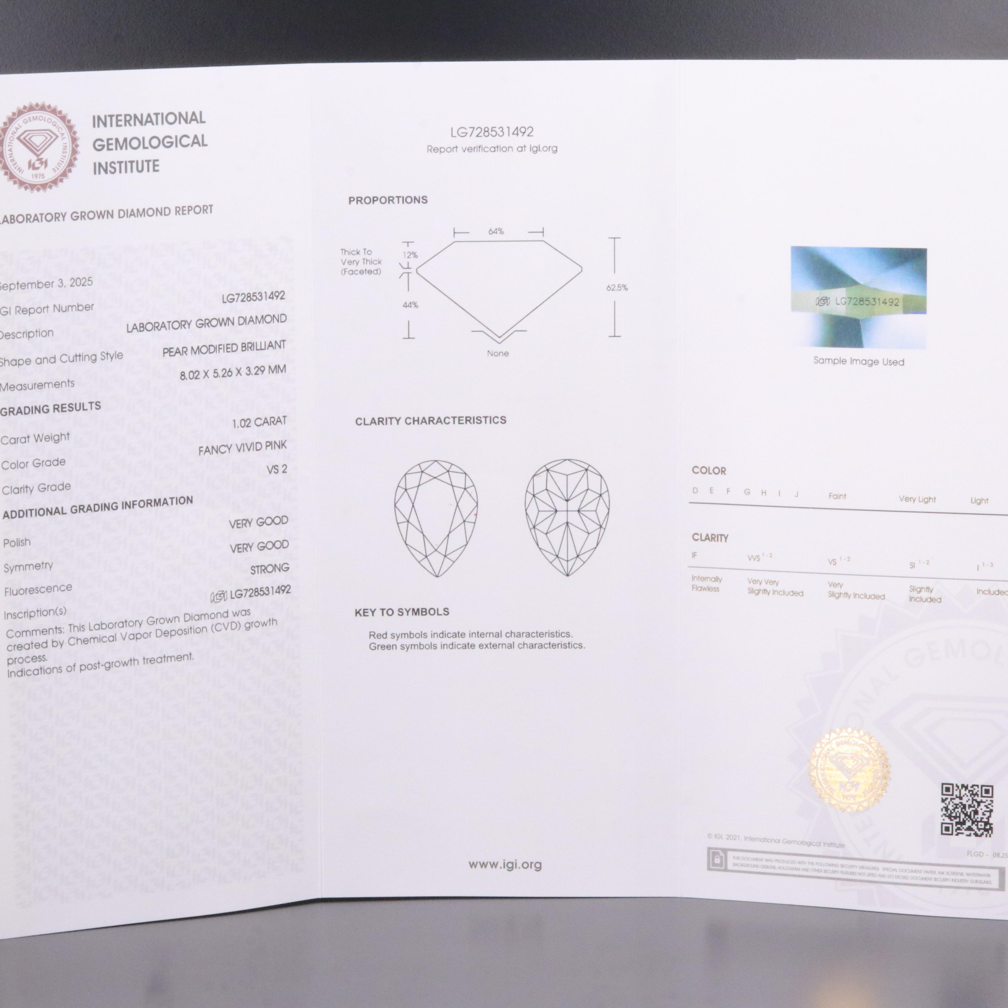 Loose 1.02 CT Lab Grown Fancy Vivid Pink Diamond with IGI Report