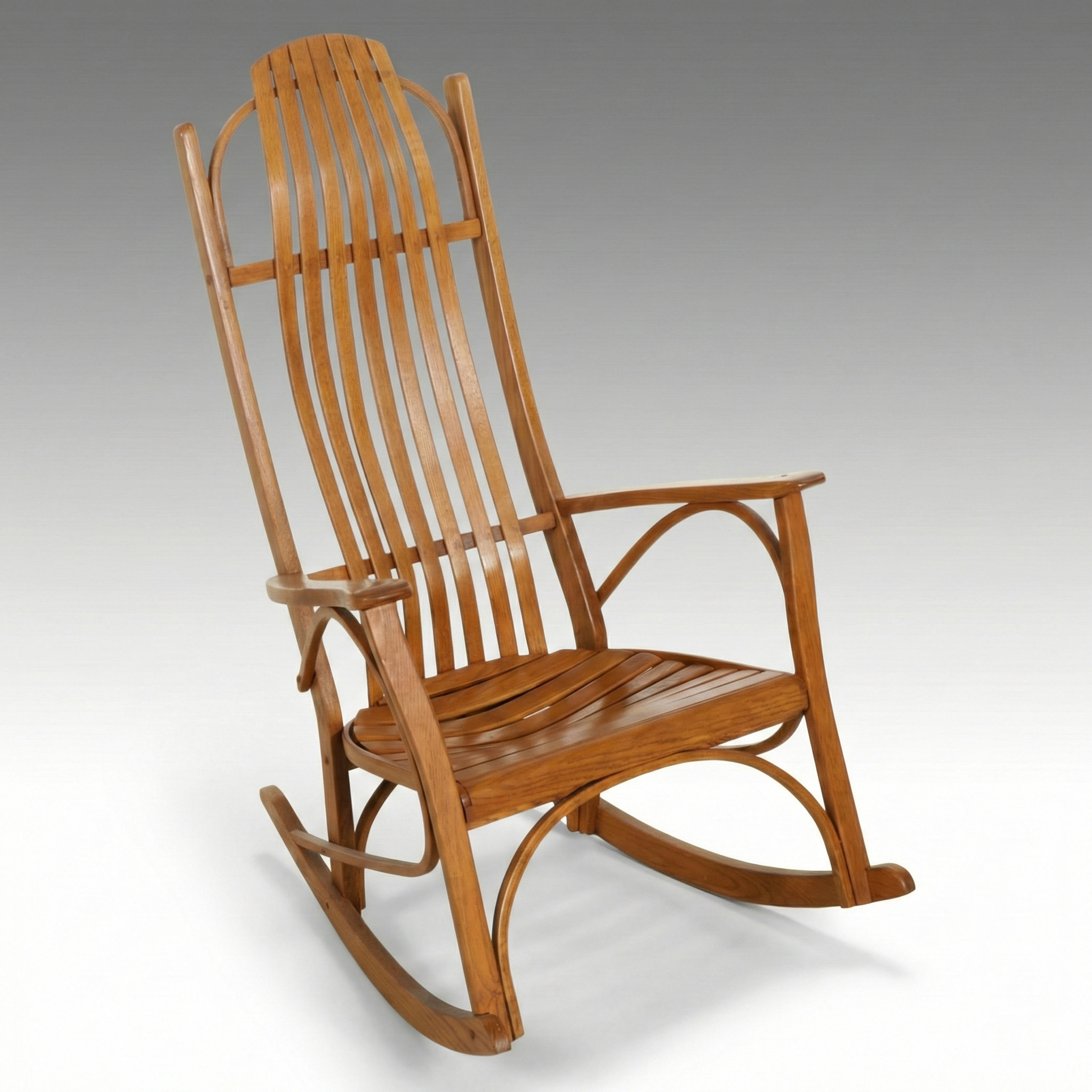 Bent Oak Slat Rocking Chair, Late 20th to 21st Century