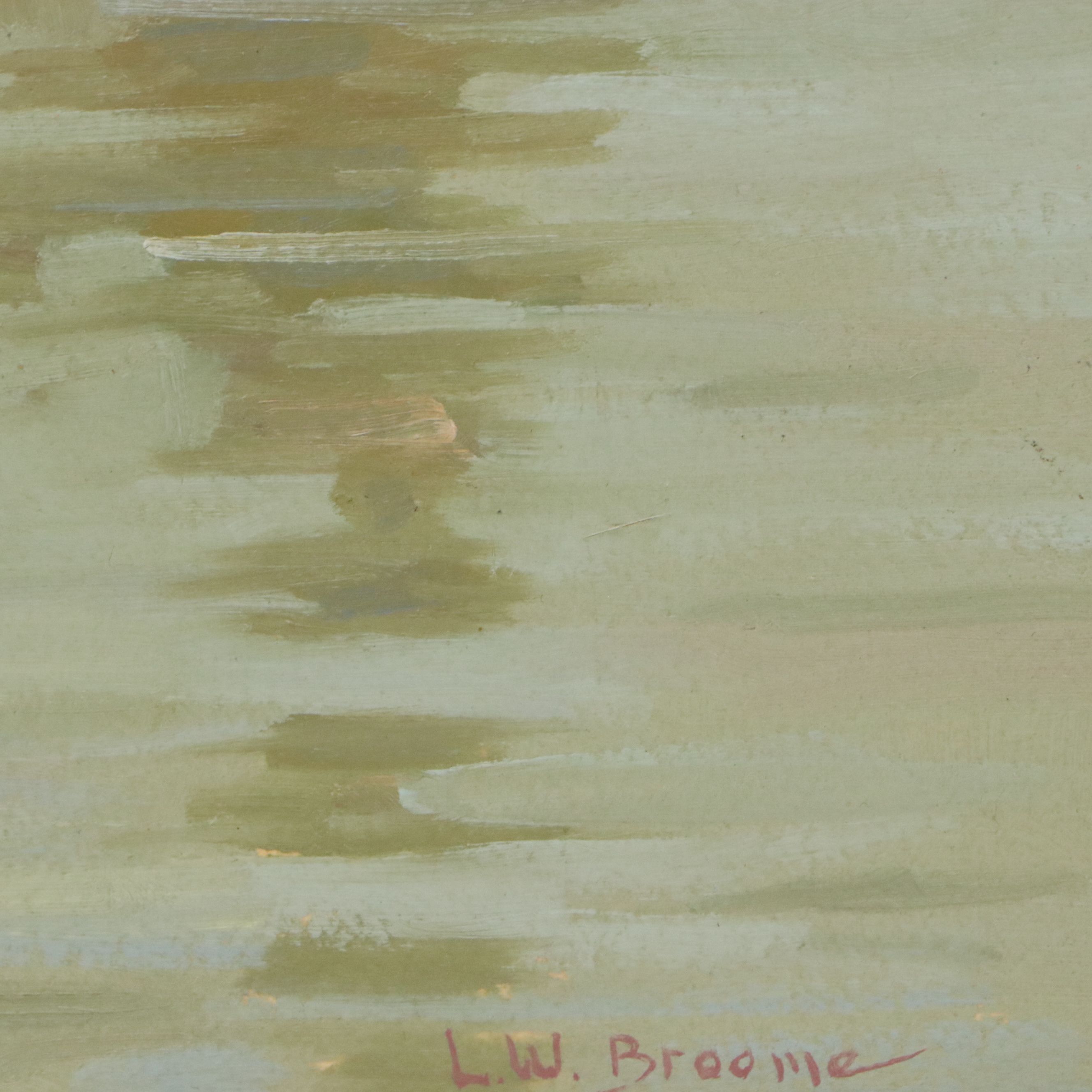 L. W. Broome Harbor Scene Oil Painting with Sailboats, 20th Century