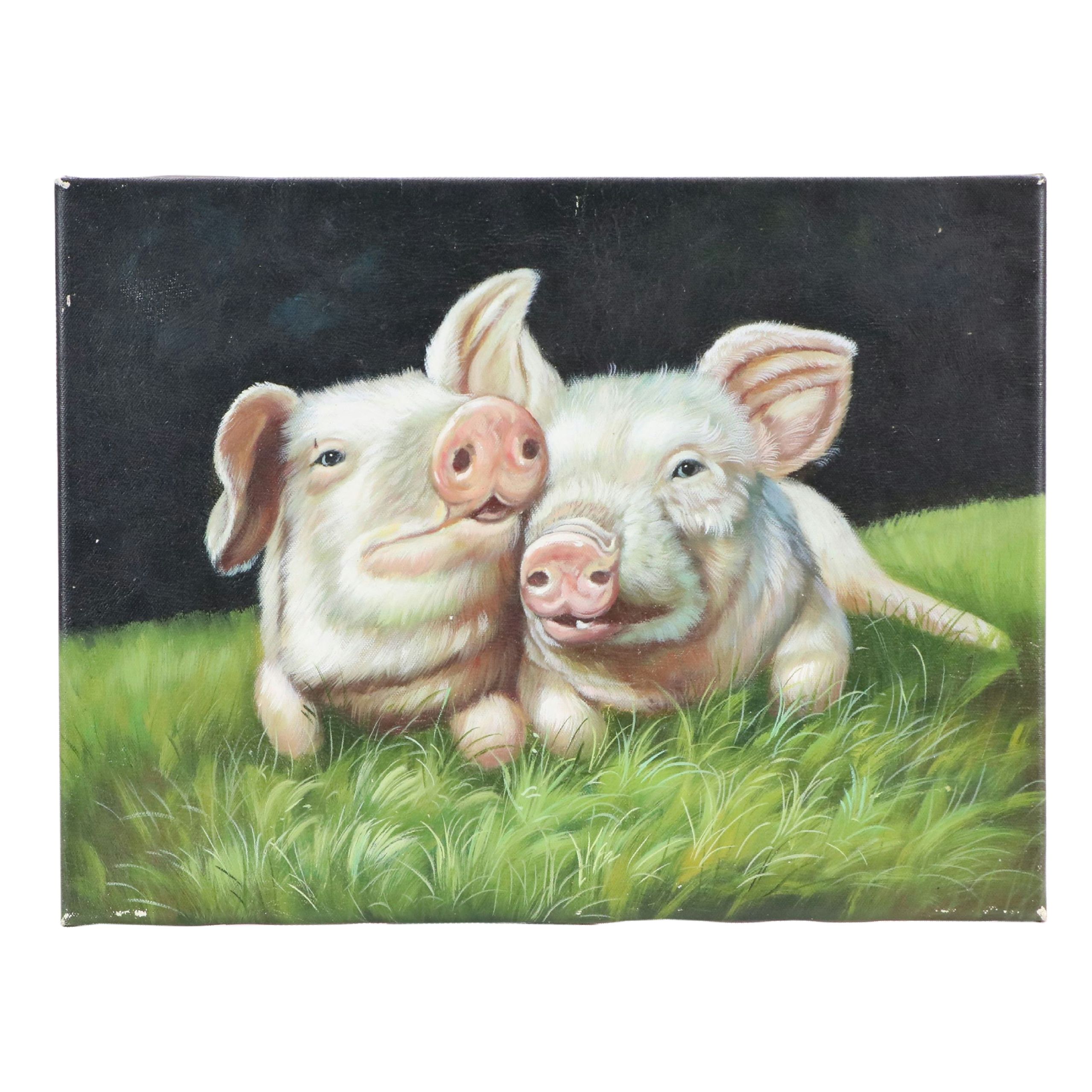 Acrylic Painting of Piglets