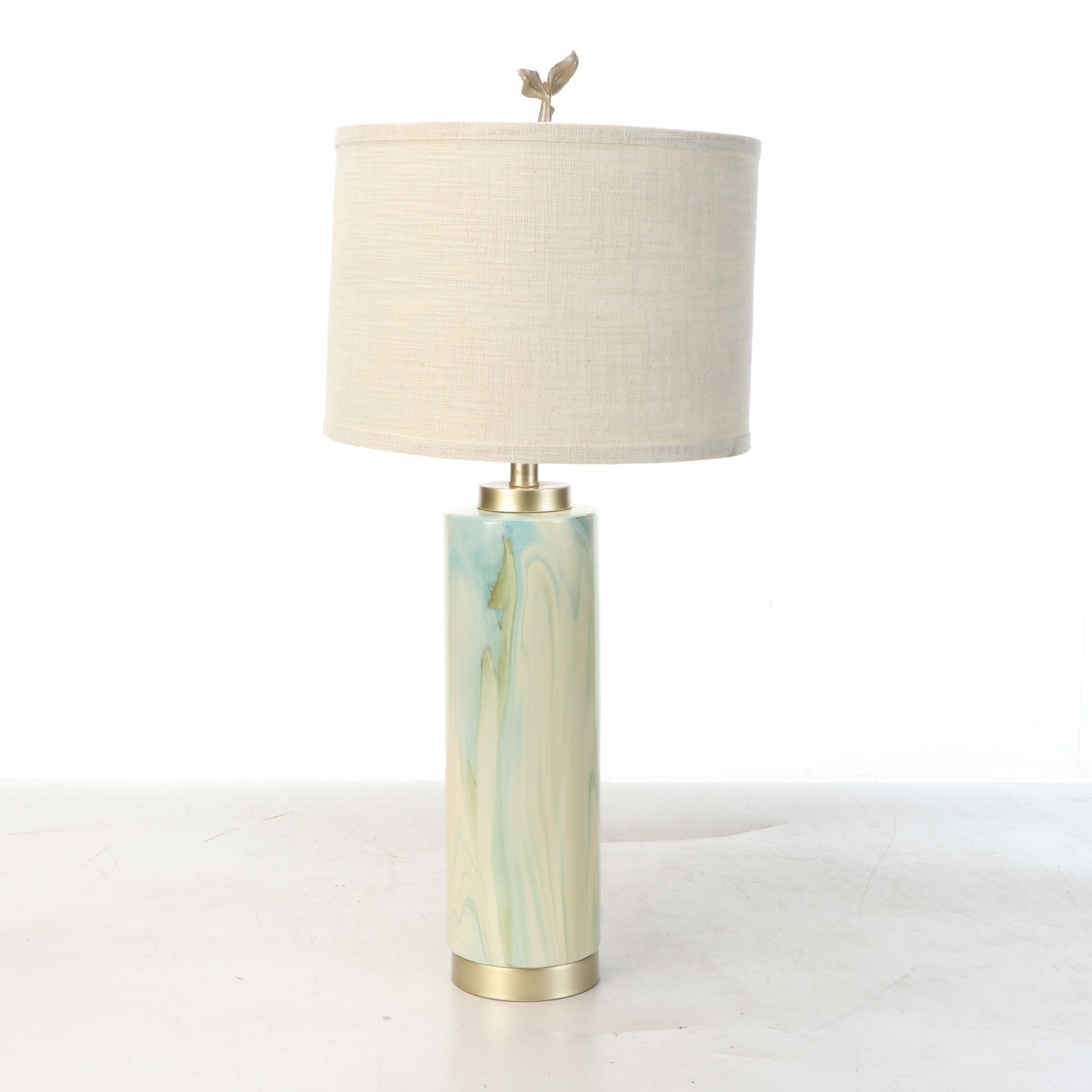 Marbled Ceramic Table Lamp with Cotton Drum Shade