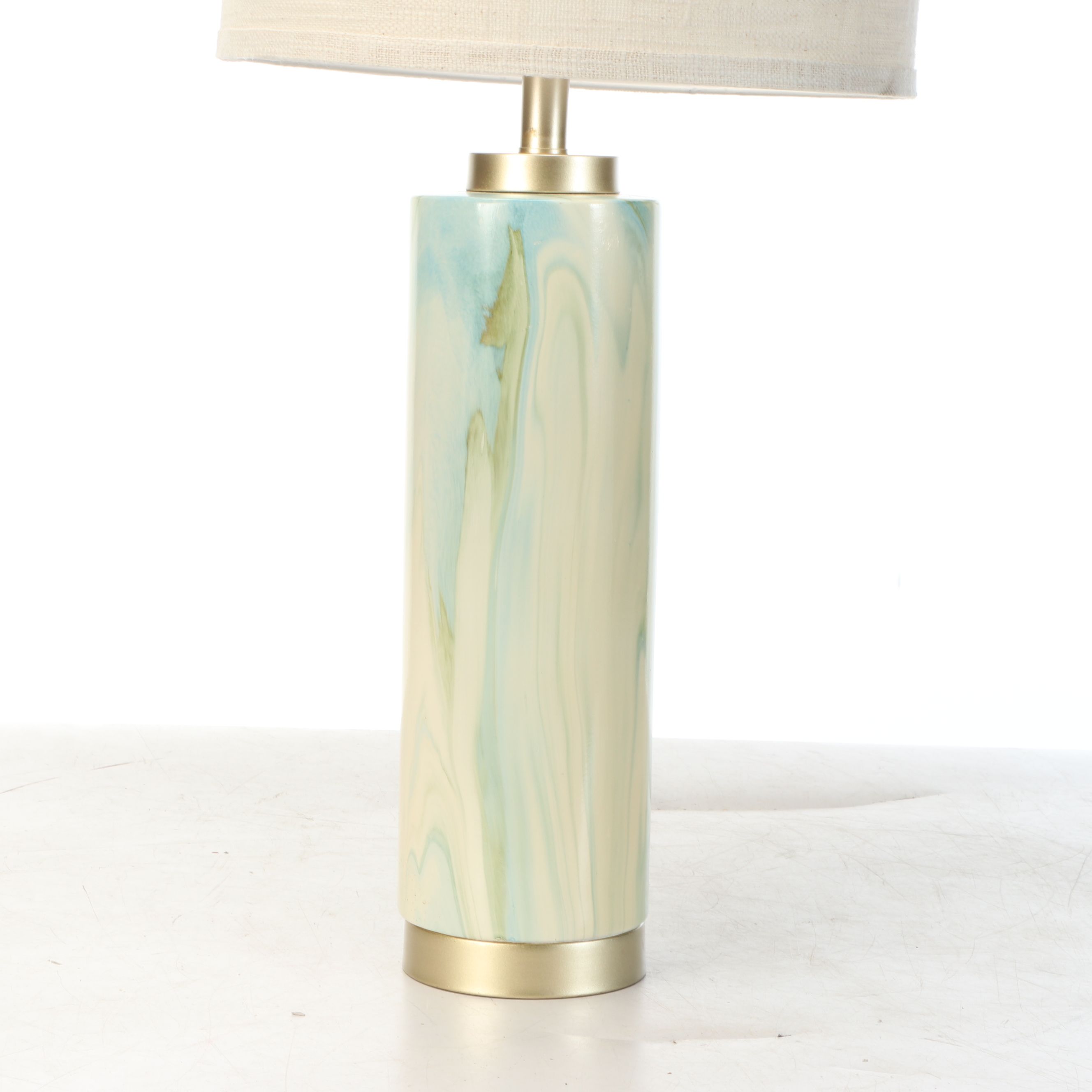 Marbled Ceramic Table Lamp with Cotton Drum Shade