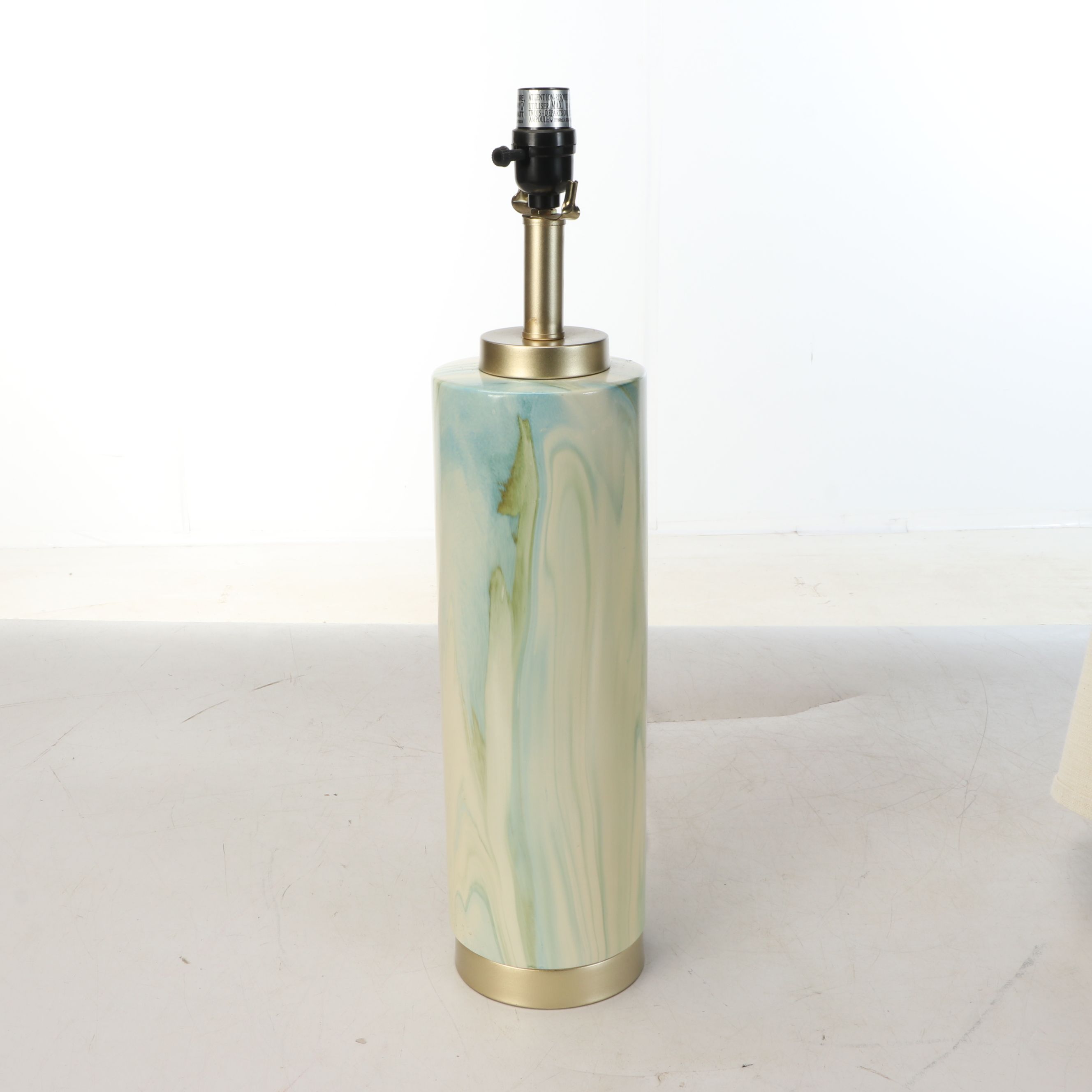 Marbled Ceramic Table Lamp with Cotton Drum Shade