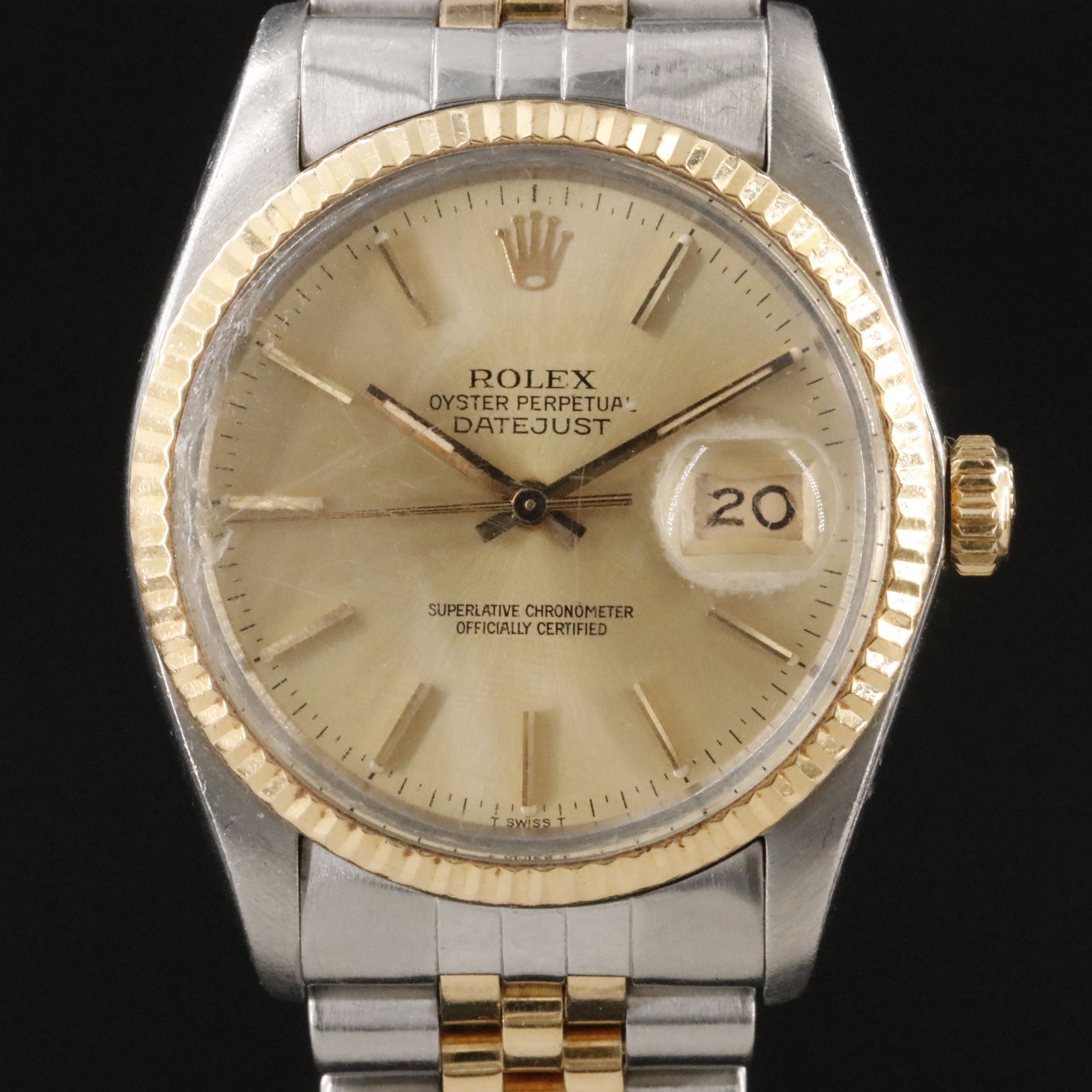 1983 Rolex Two Tone Champagne Dial Datejust 16013 Watch