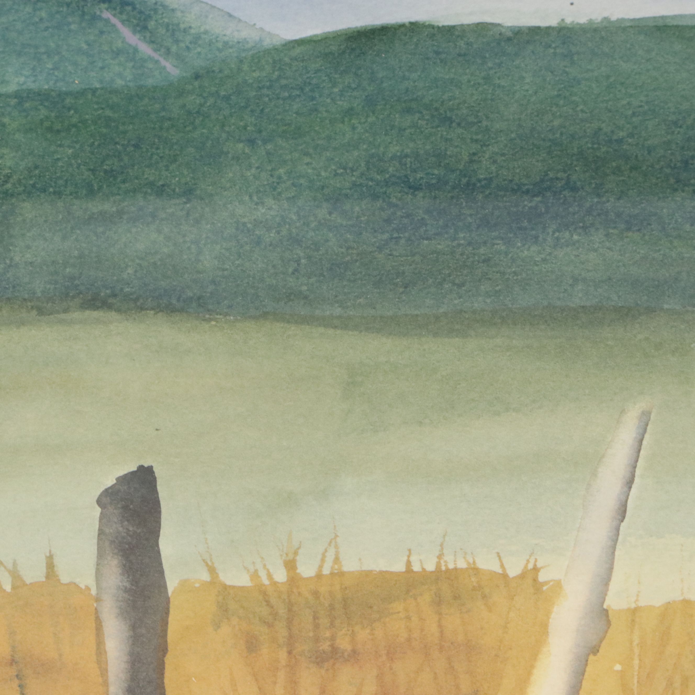 Kathleen S. Mountain Landscape Watercolor Painting with Tree