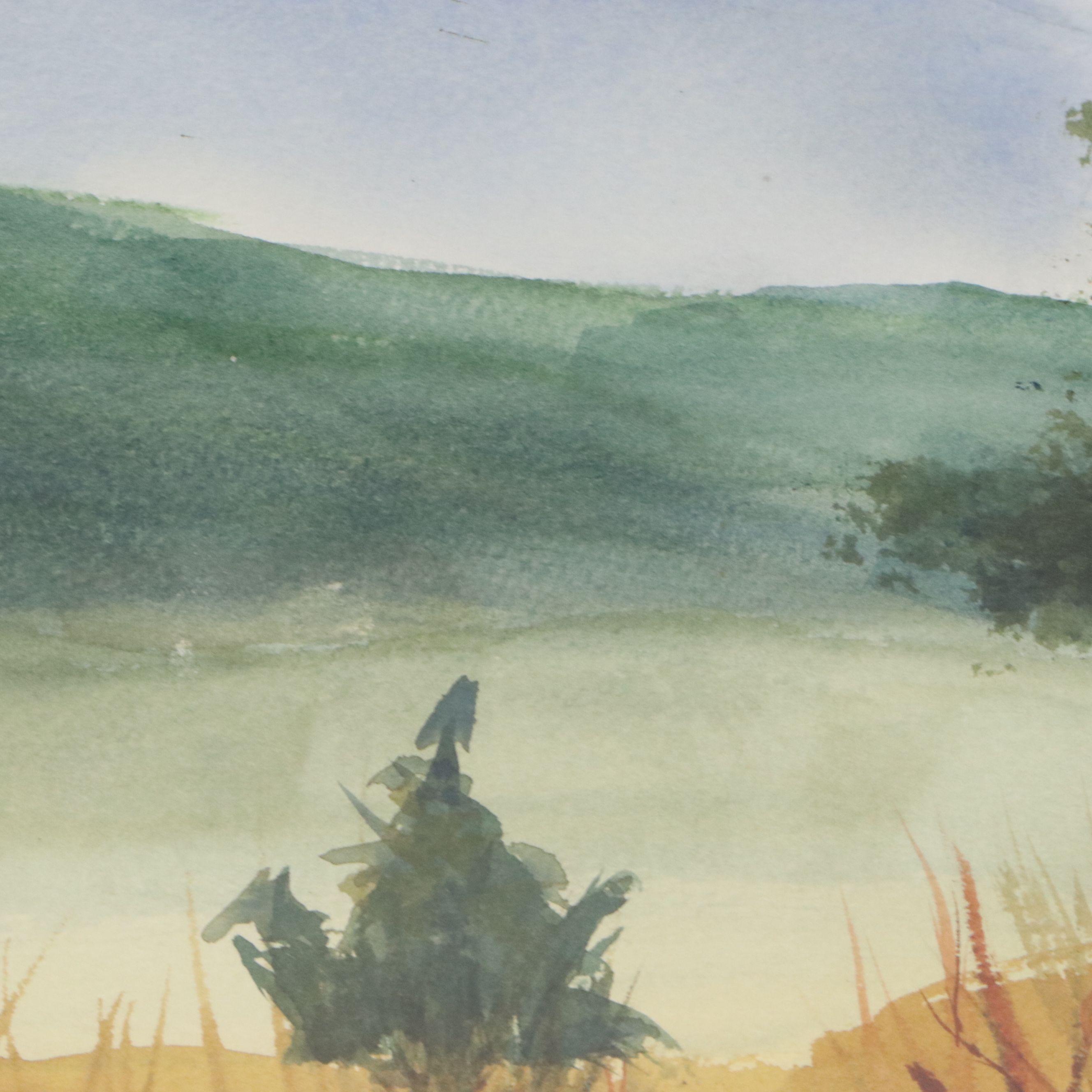 Kathleen S. Mountain Landscape Watercolor Painting with Tree