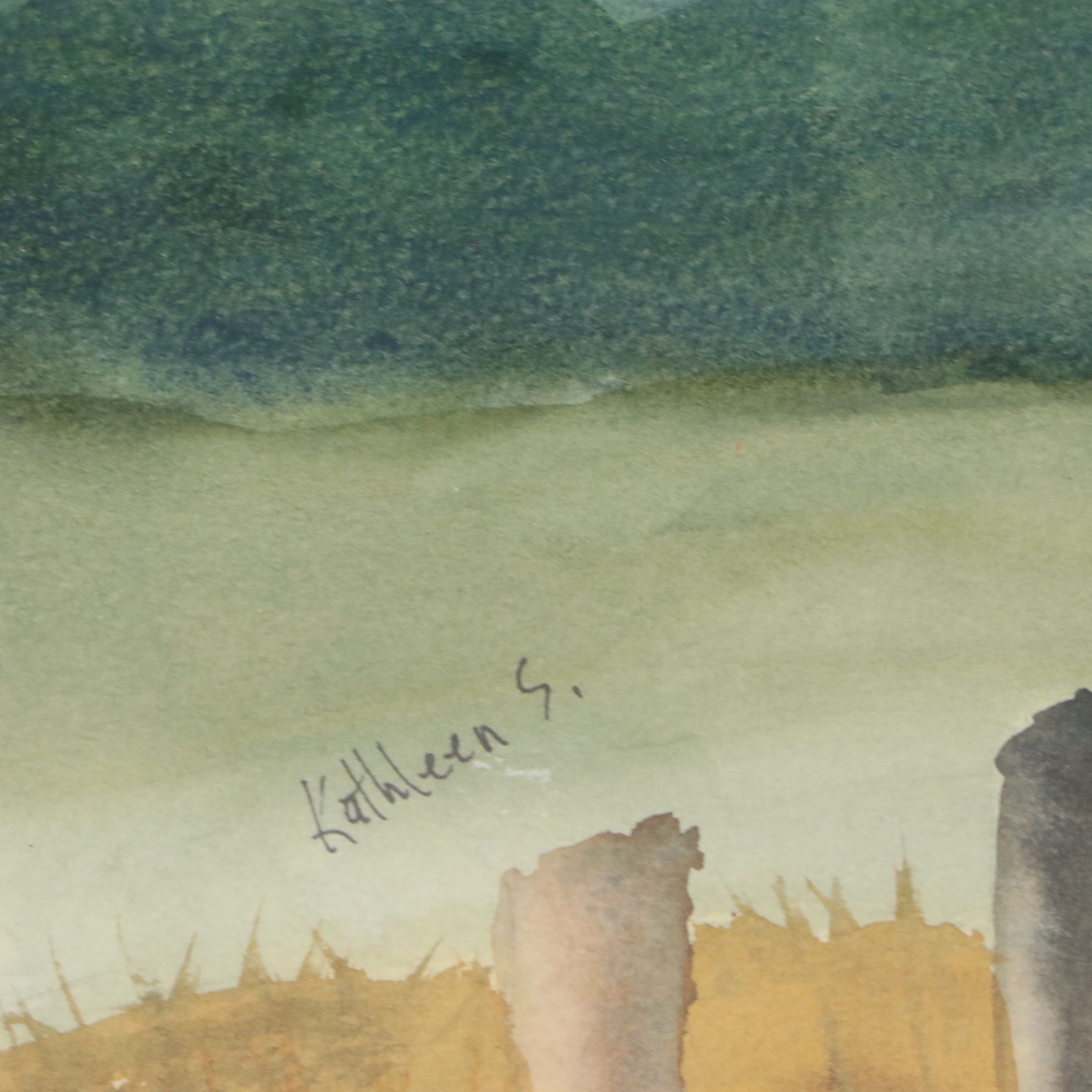 Kathleen S. Mountain Landscape Watercolor Painting with Tree