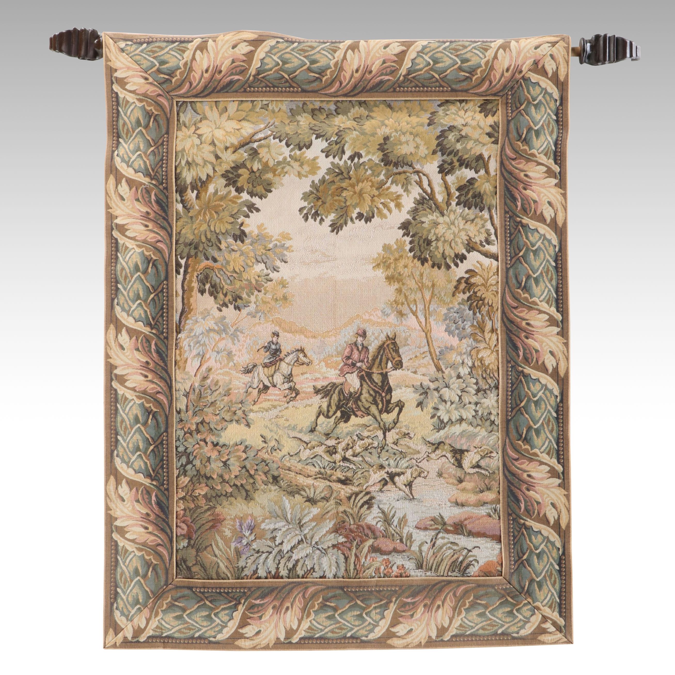 Tapestry Panel of Fox Hunt Scene with Wall Rod