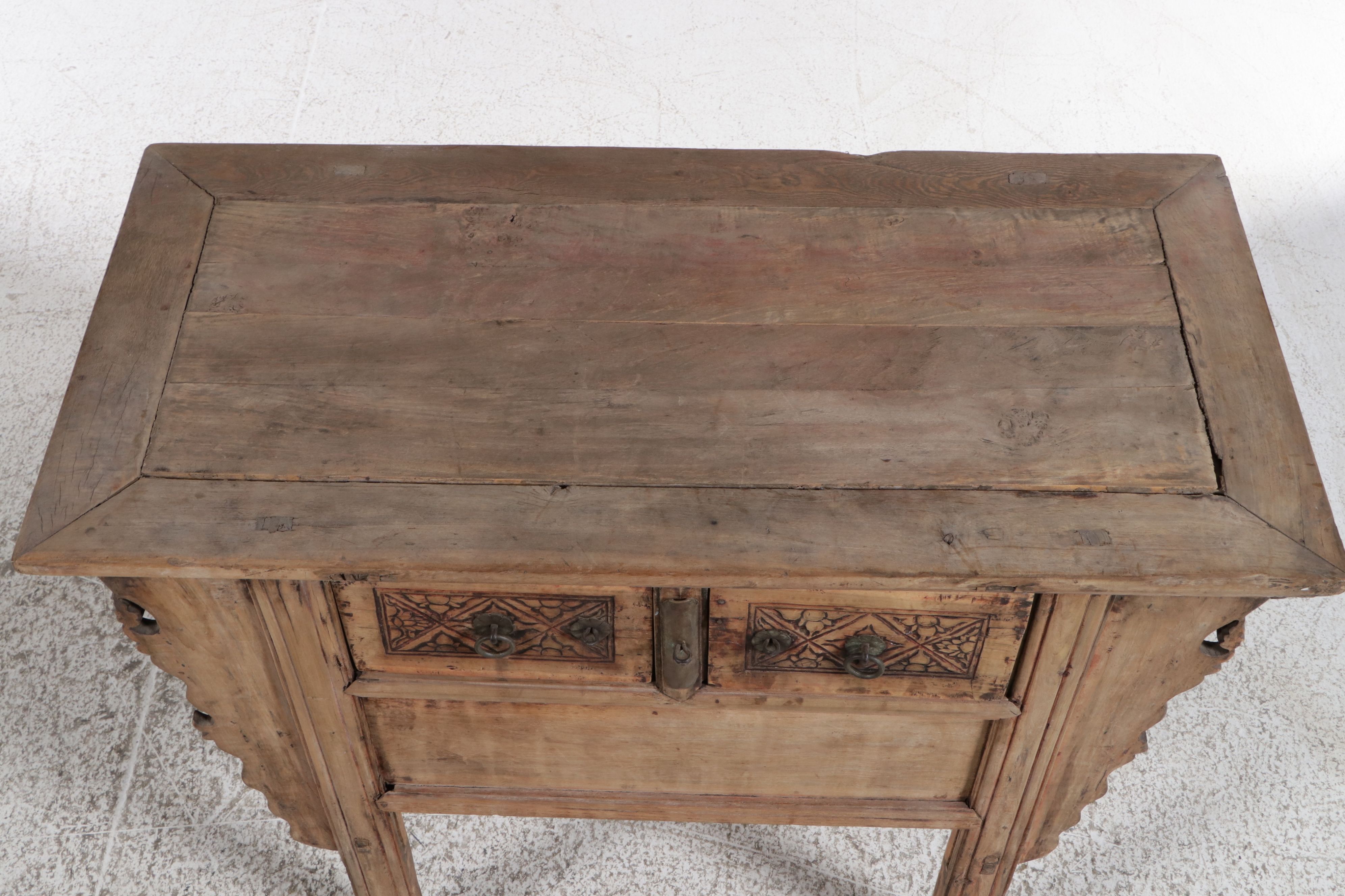 Chinese Provincial Carved Elmwood Side Table, 19th Century