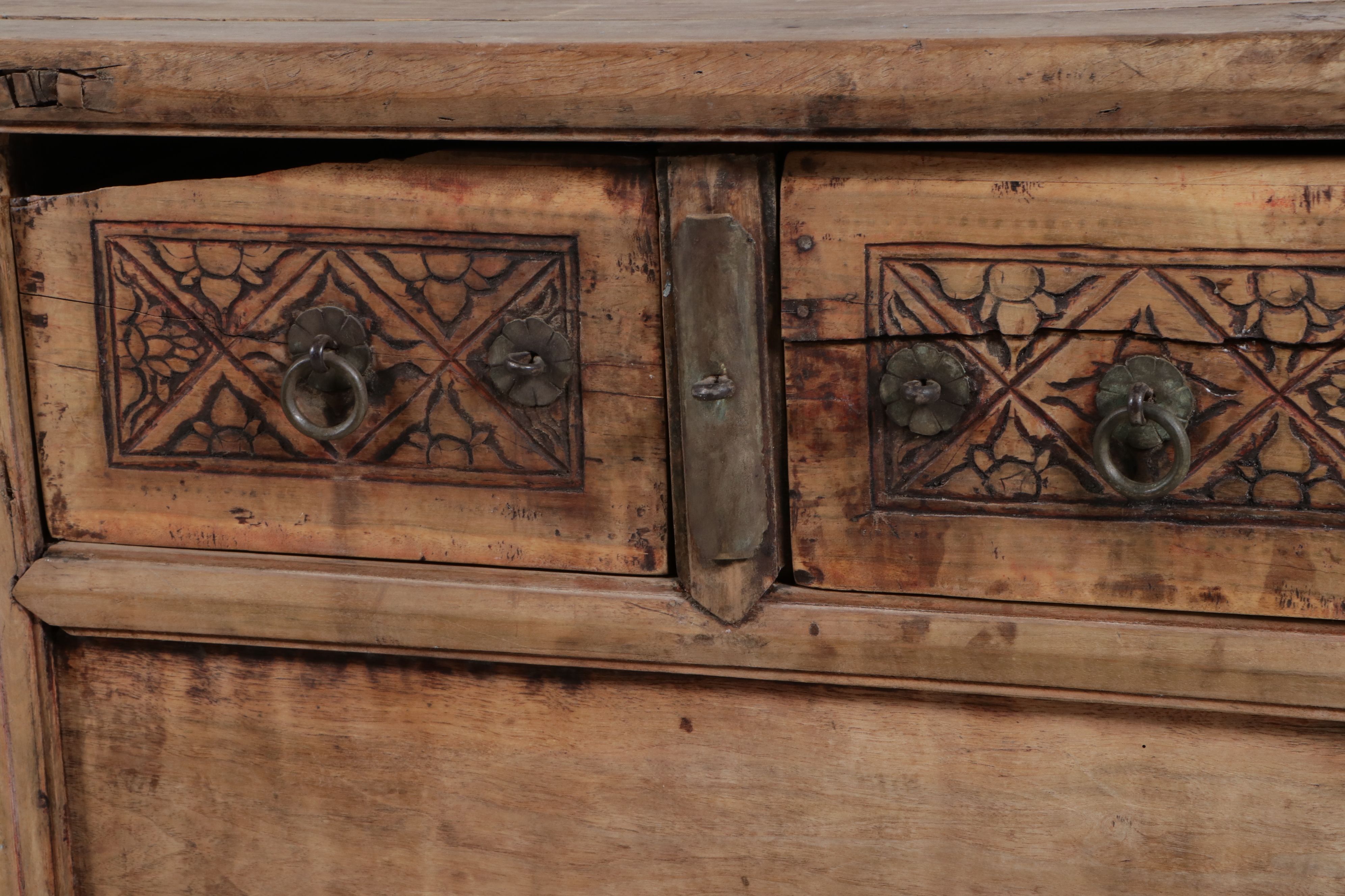 Chinese Provincial Carved Elmwood Side Table, 19th Century