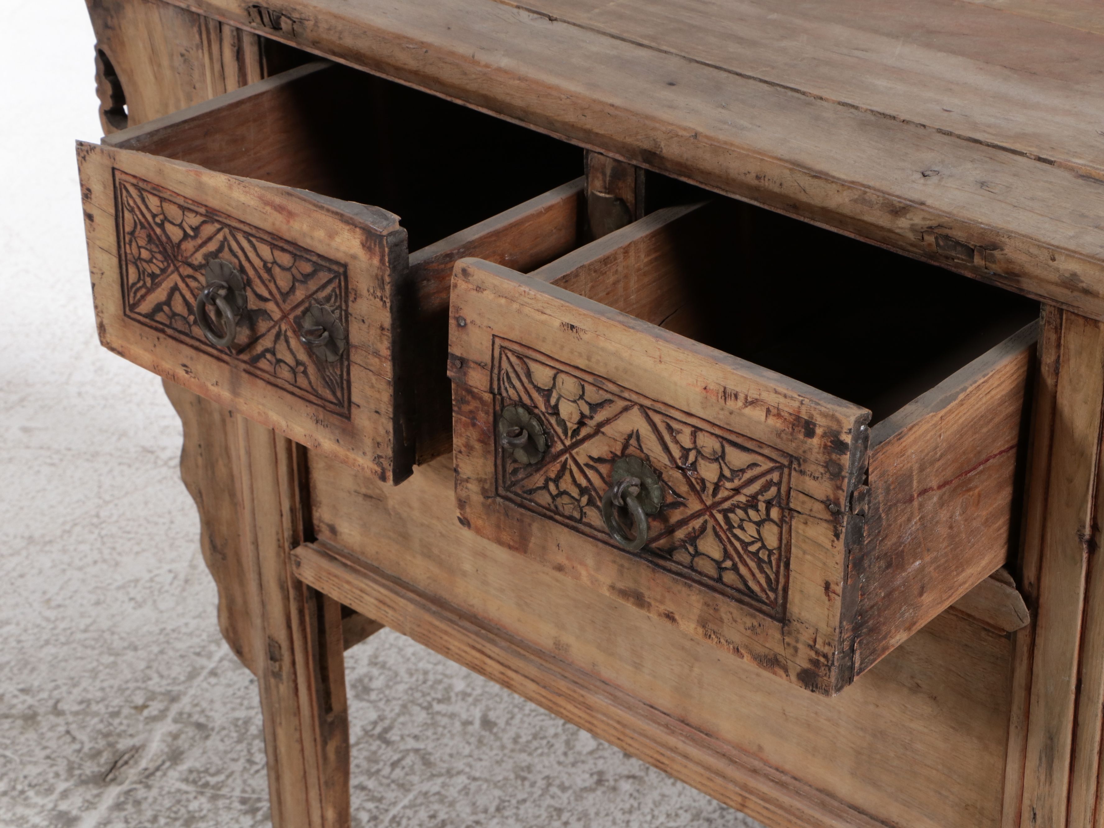 Chinese Provincial Carved Elmwood Side Table, 19th Century