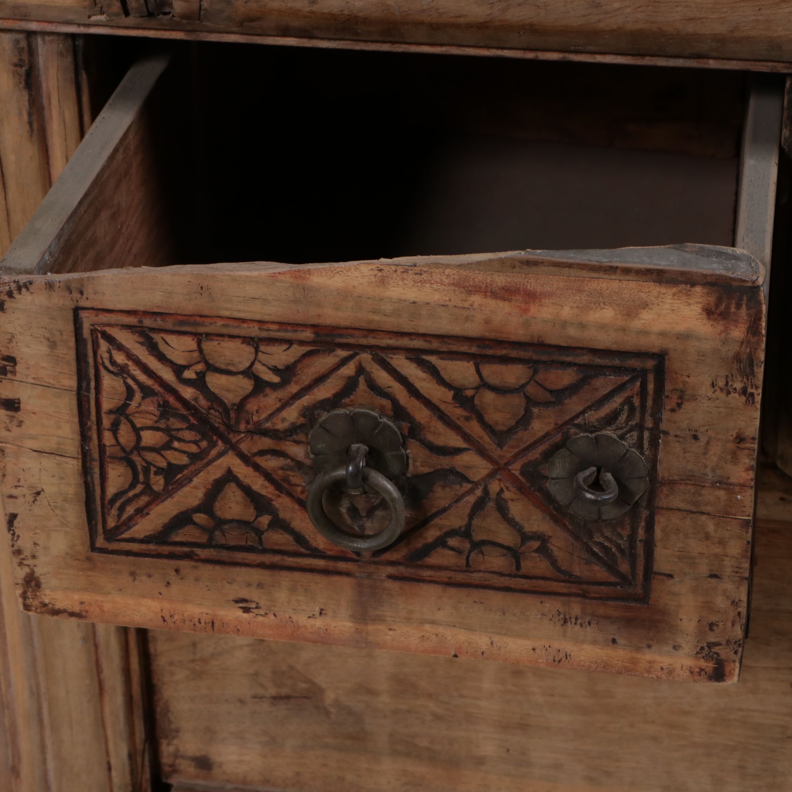 Chinese Provincial Carved Elmwood Side Table, 19th Century