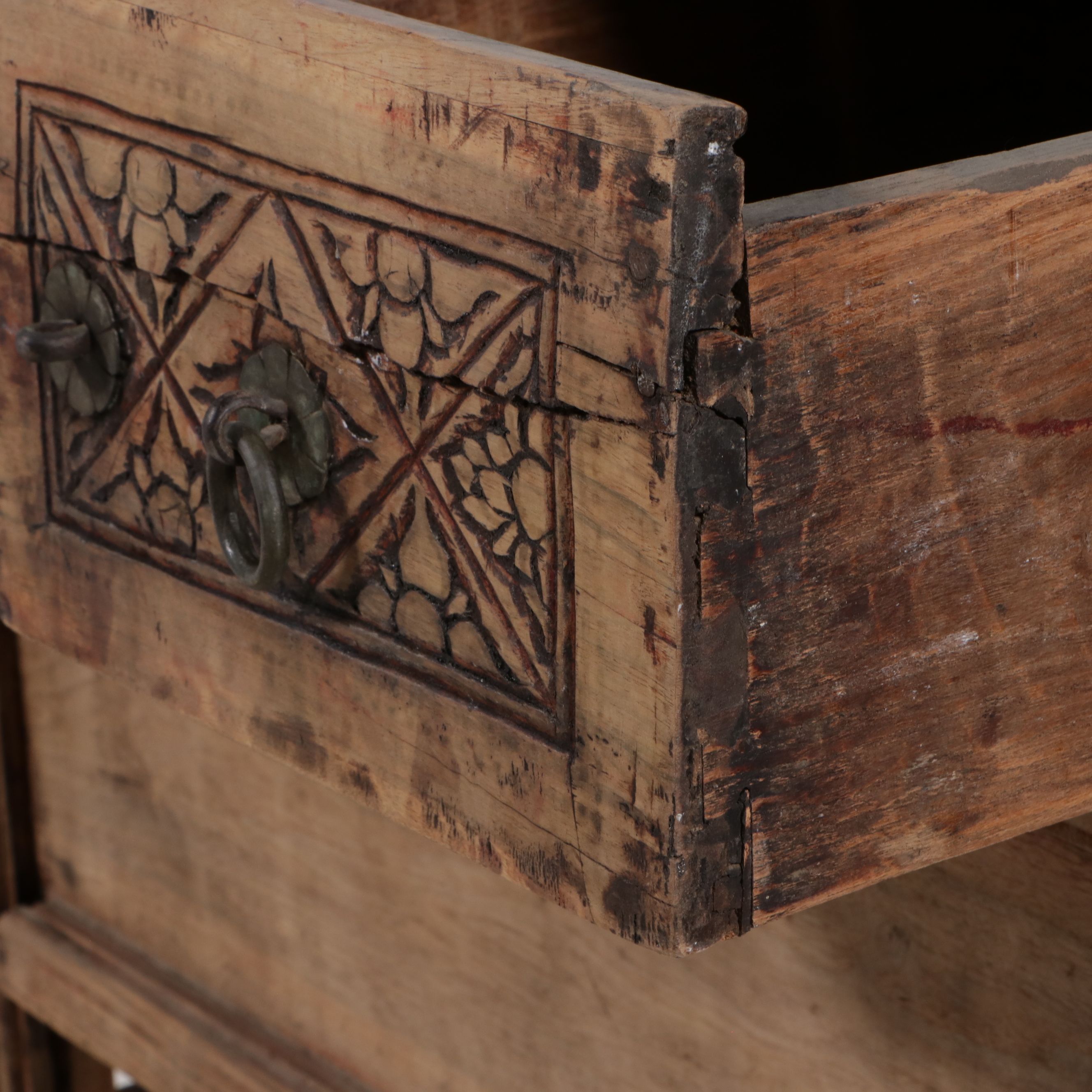 Chinese Provincial Carved Elmwood Side Table, 19th Century