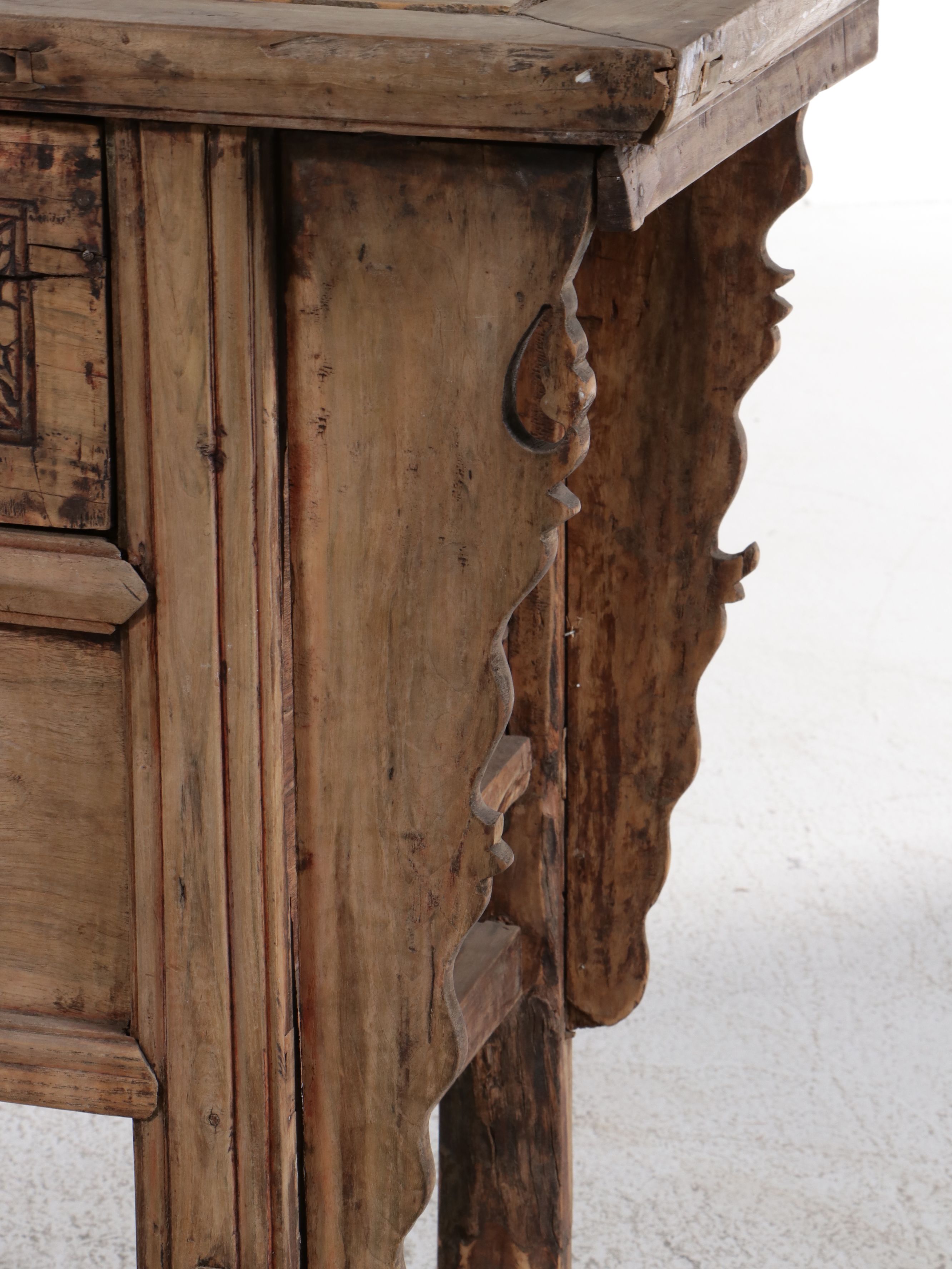 Chinese Provincial Carved Elmwood Side Table, 19th Century