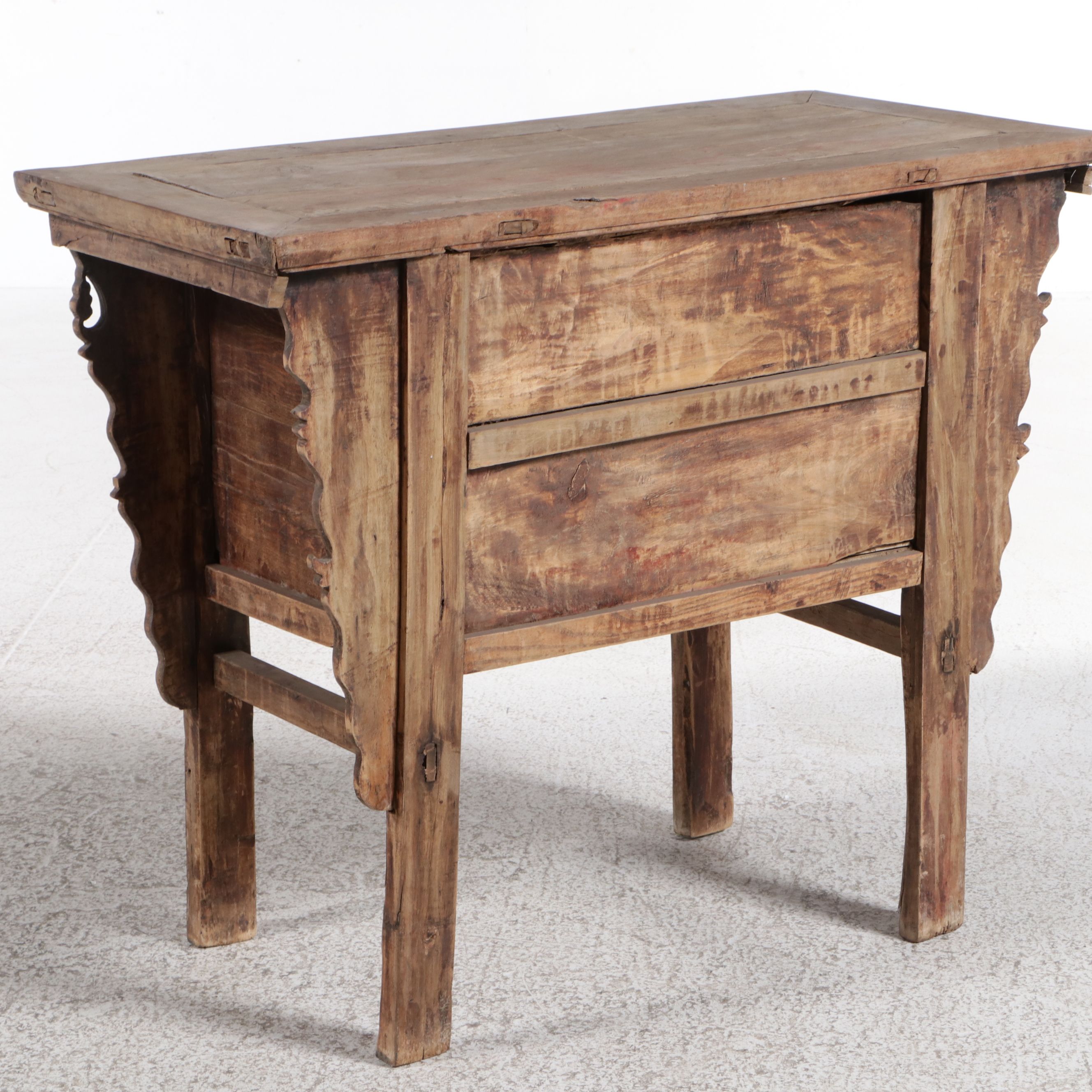 Chinese Provincial Carved Elmwood Side Table, 19th Century